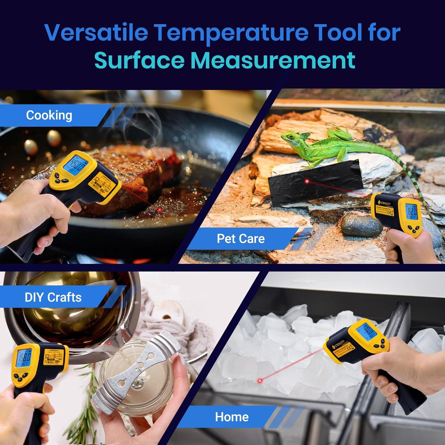 imageEtekcity Infrared Thermometer Upgrade 774 Heat Temperature Temp Gun for Cooking Laser IR Surface Tool for Pizza Griddle Grill HVAC Engine Accessories 58F to 842F BlueLight Yellow