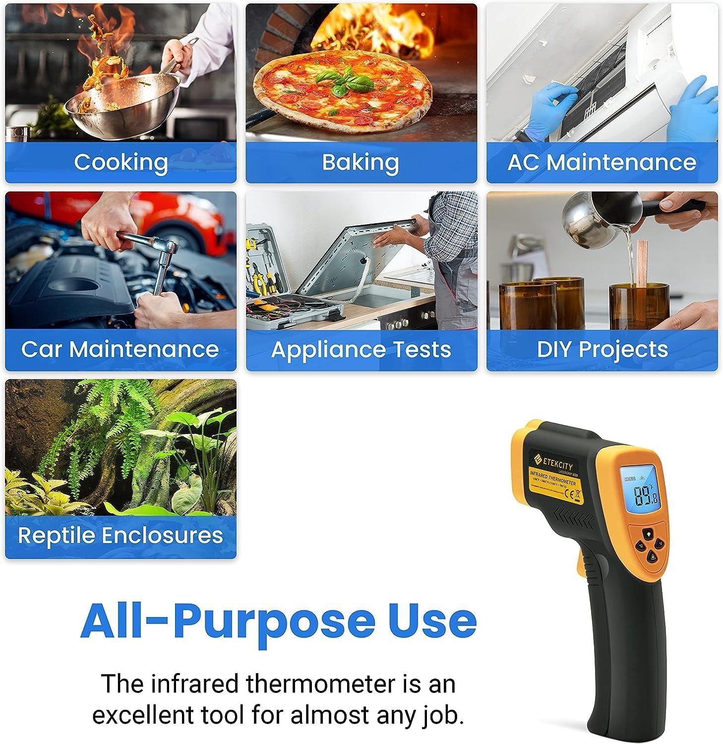imageEtekcity Infrared Thermometer Upgrade 774 Heat Temperature Temp Gun for Cooking Laser IR Surface Tool for Pizza Griddle Grill HVAC Engine Accessories 58F to 842F BlueYellow DS 161