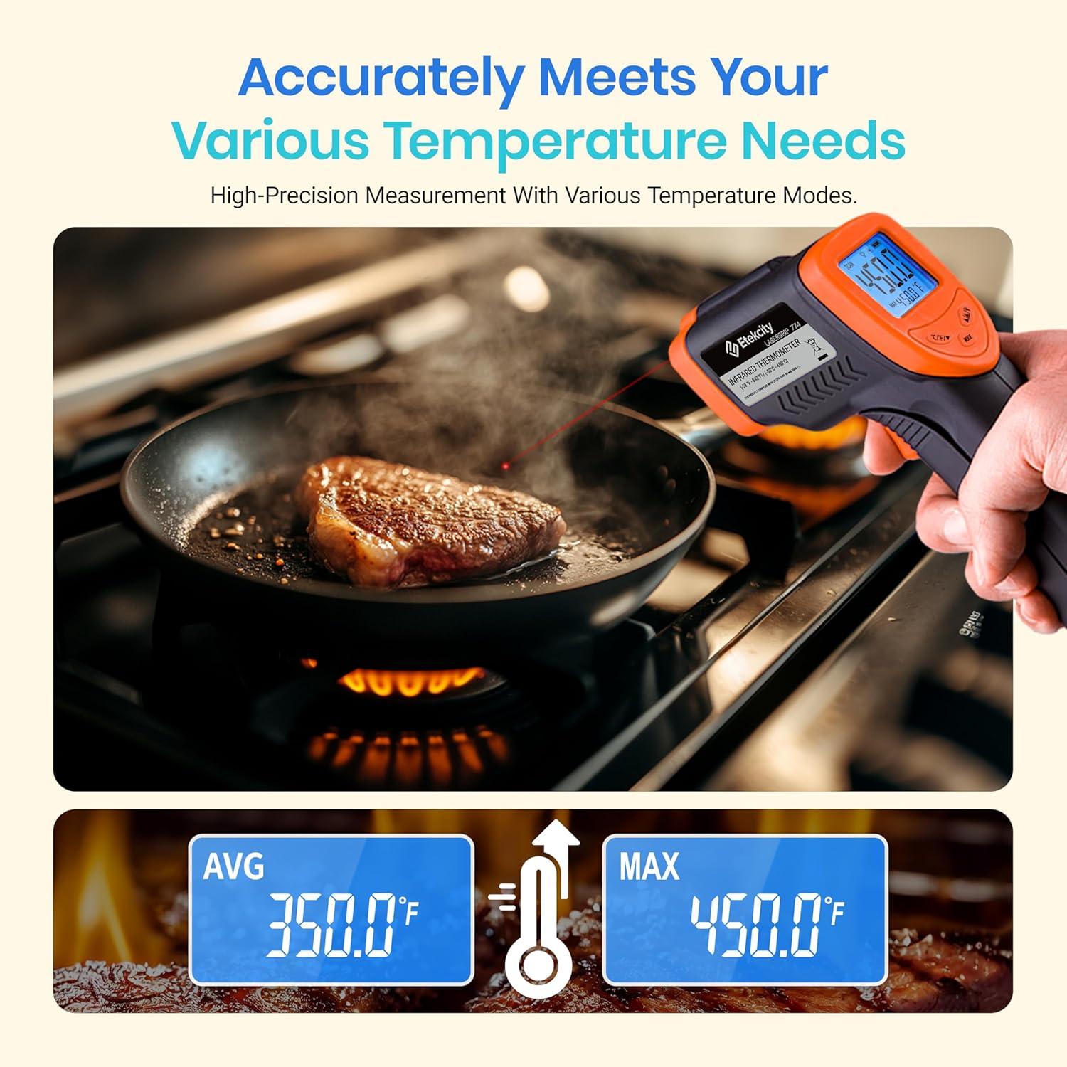 imageEtekcity Infrared Thermometer Upgrade 774 Heat Temperature Temp Gun for Cooking Laser IR Surface Tool for Pizza Griddle Grill HVAC Engine Accessories 58F to 842F BlueOrange