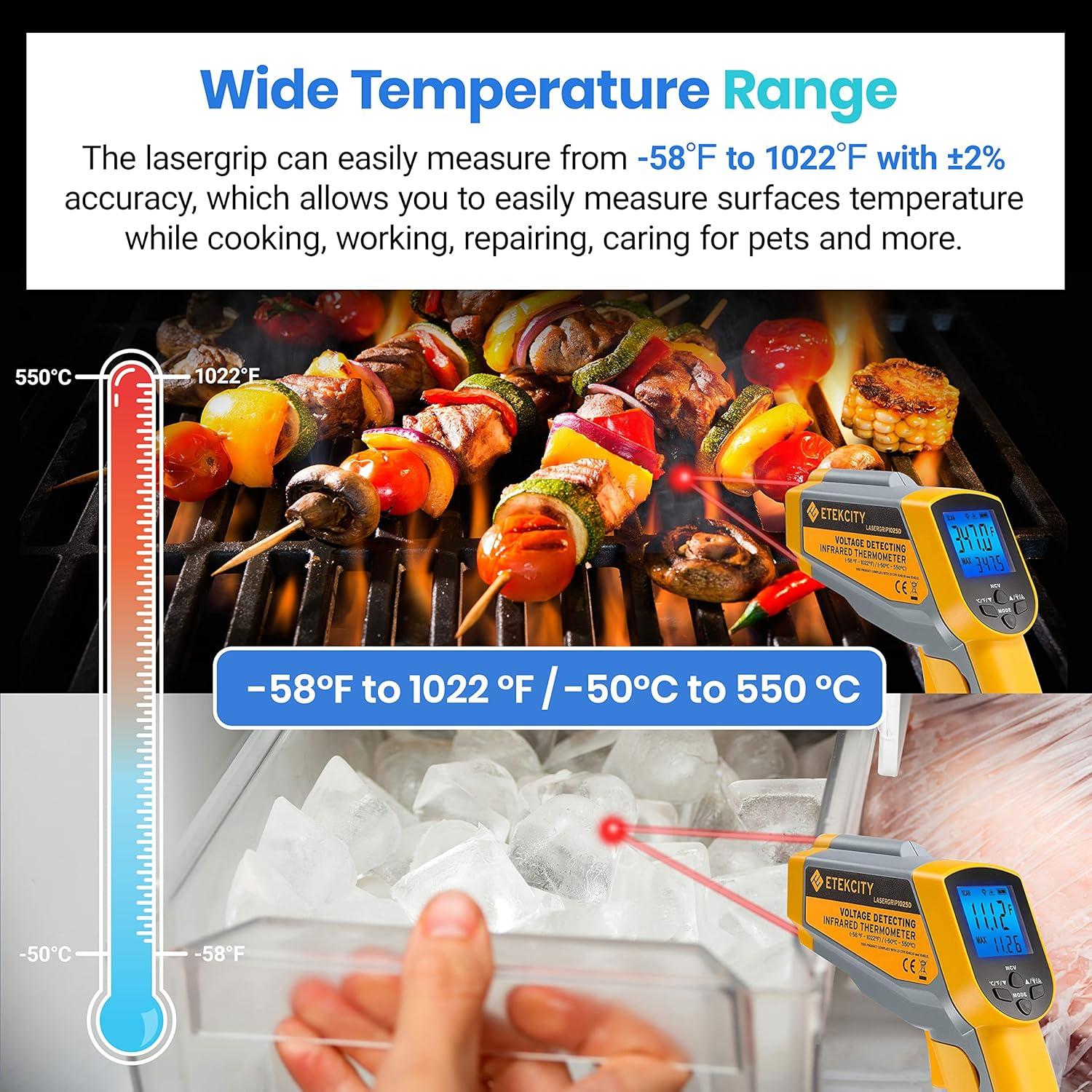 imageEtekcity Infrared Thermometer Upgrade 774 Heat Temperature Temp Gun for Cooking Laser IR Surface Tool for Pizza Griddle Grill HVAC Engine Accessories 58F to 842F BlueYellow 2 Laser
