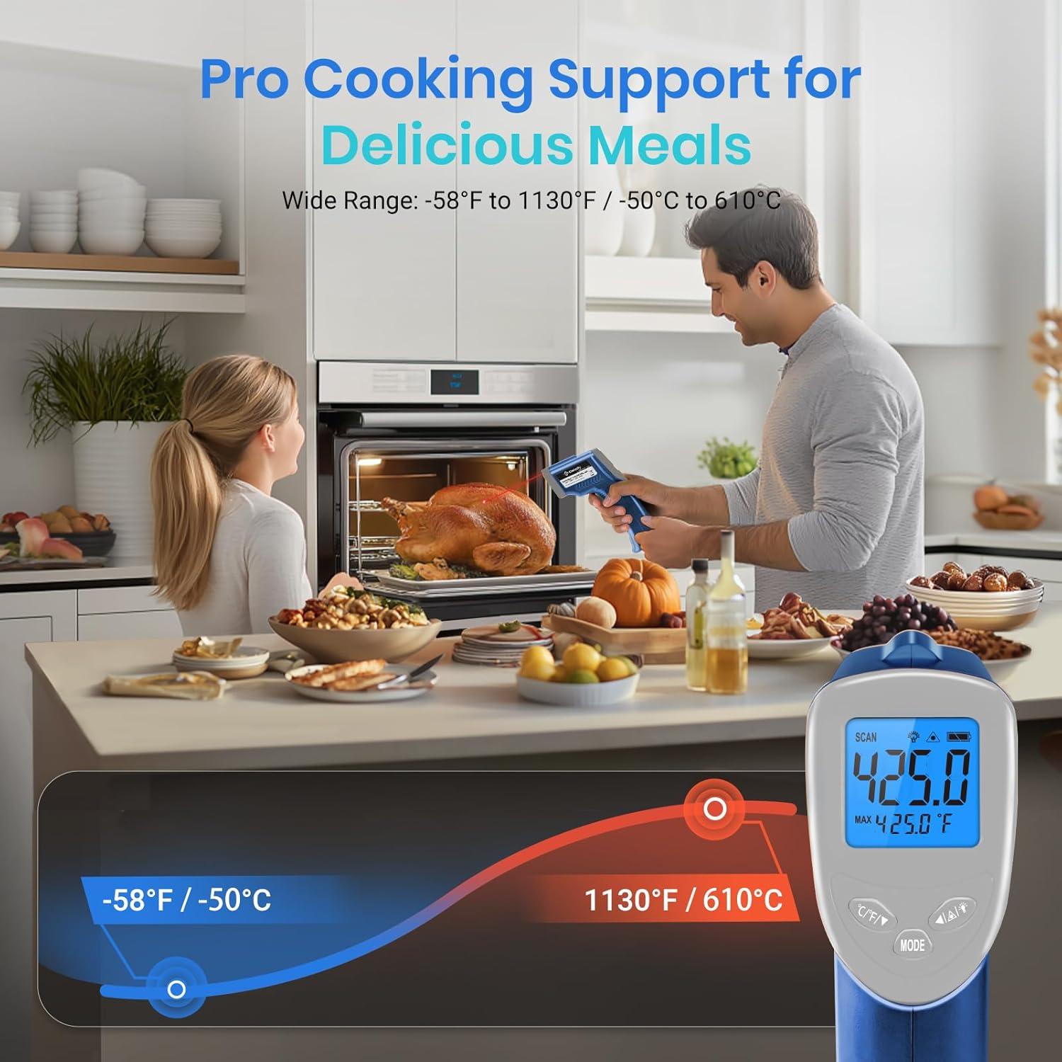 imageEtekcity Infrared Thermometer Upgrade 774 Heat Temperature Temp Gun for Cooking Laser IR Surface Tool for Pizza Griddle Grill HVAC Engine Accessories 58F to 842F BlueBlue