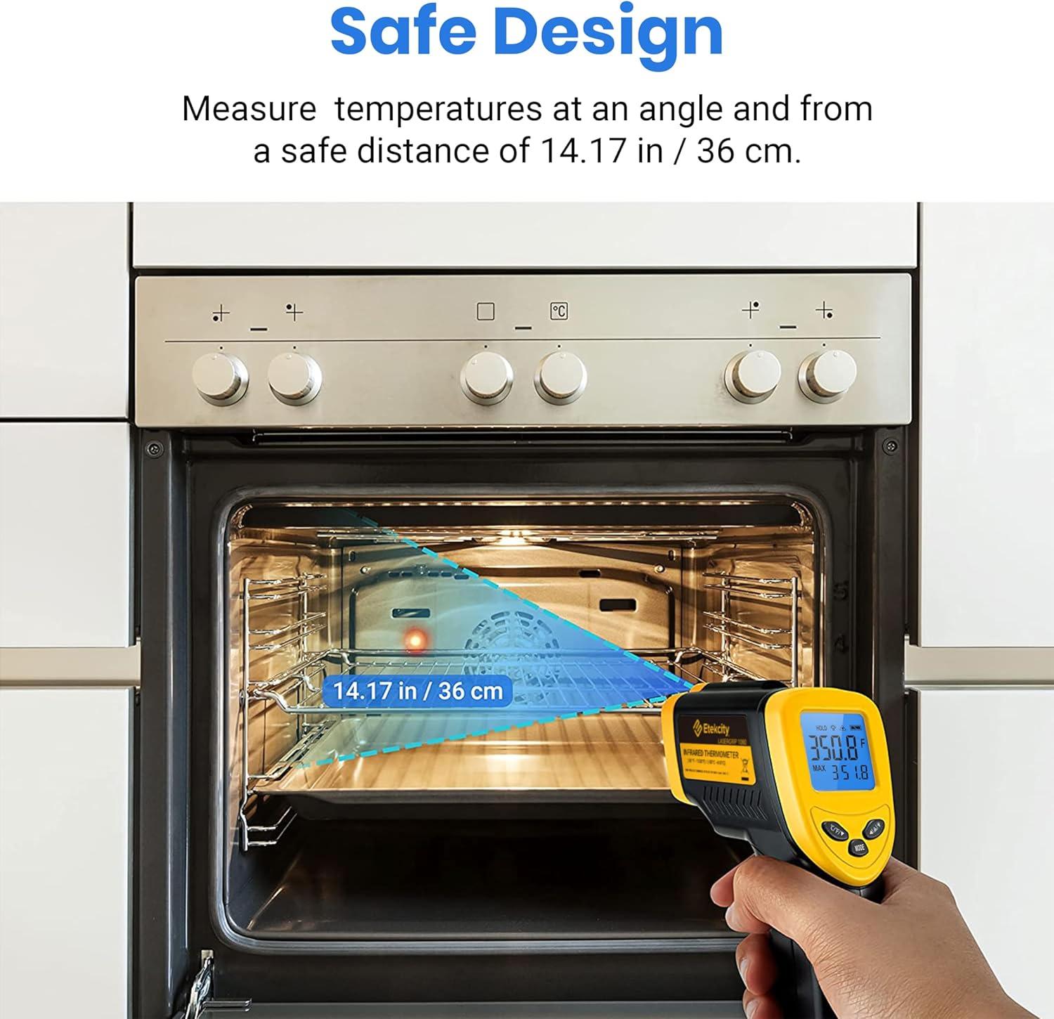 imageEtekcity Infrared Thermometer Upgrade 774 Heat Temperature Temp Gun for Cooking Laser IR Surface Tool for Pizza Griddle Grill HVAC Engine Accessories 58F to 842F BlueLight Yellow