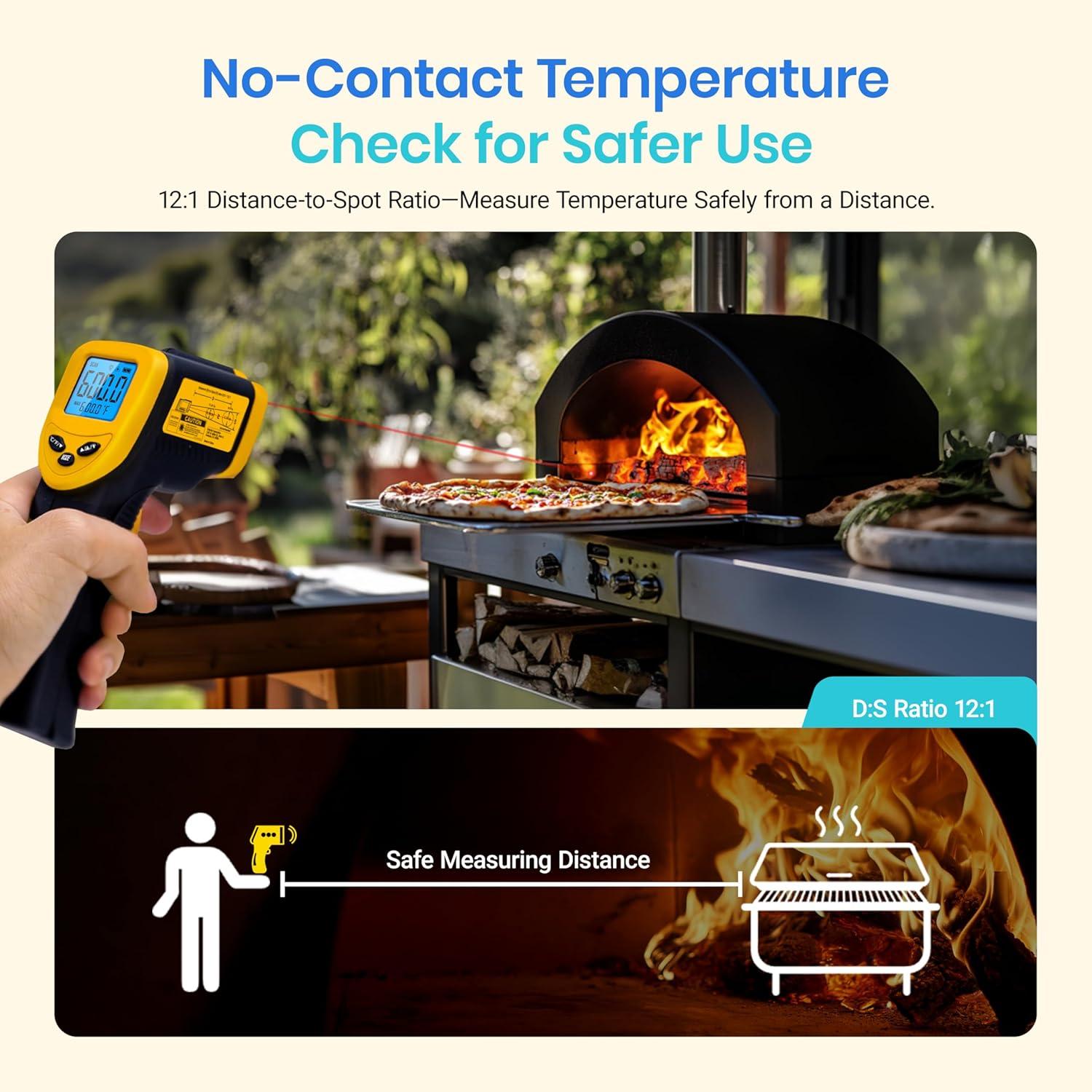 imageEtekcity Infrared Thermometer Upgrade 774 Heat Temperature Temp Gun for Cooking Laser IR Surface Tool for Pizza Griddle Grill HVAC Engine Accessories 58F to 842F BlueLight Yellow