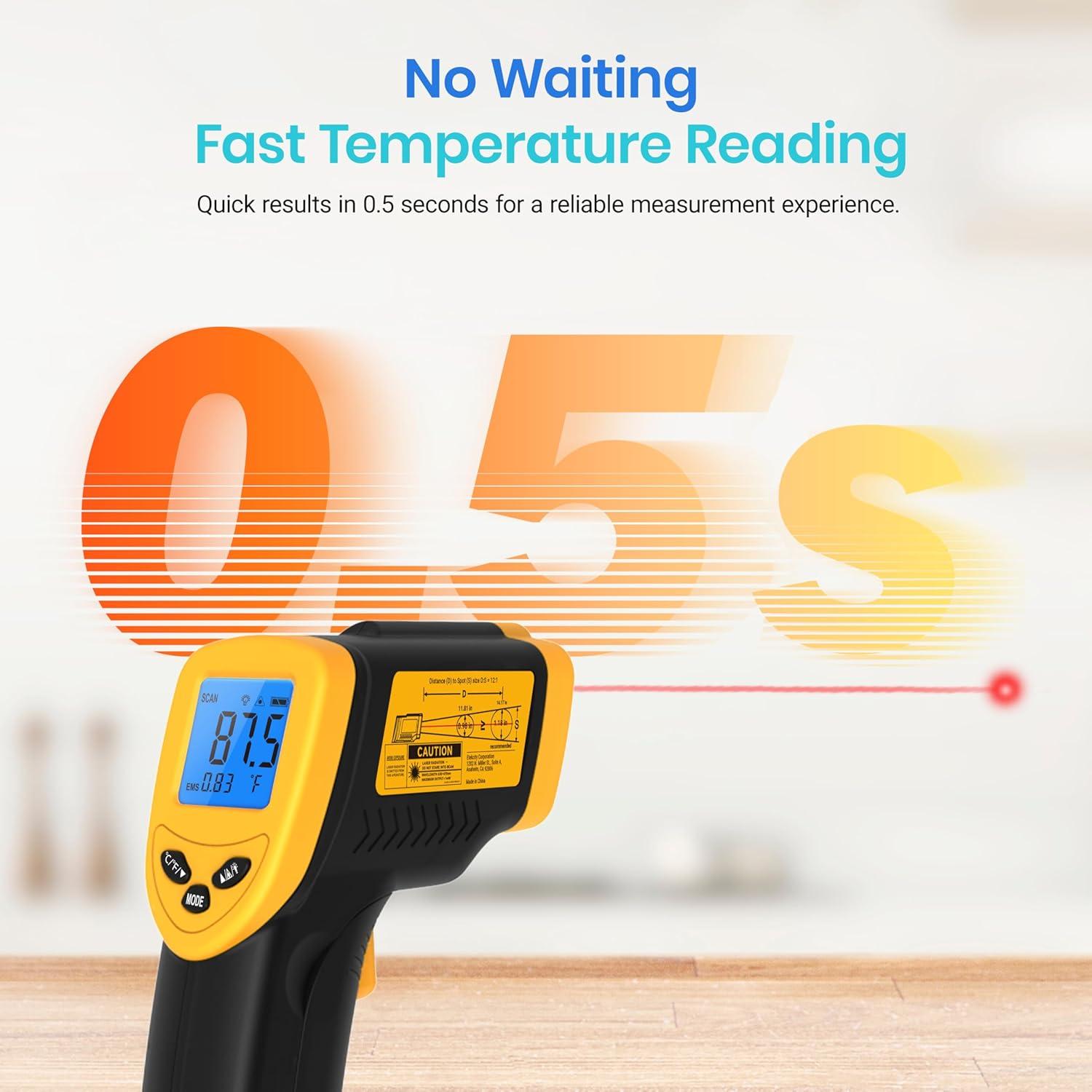 imageEtekcity Infrared Thermometer Upgrade 774 Heat Temperature Temp Gun for Cooking Laser IR Surface Tool for Pizza Griddle Grill HVAC Engine Accessories 58F to 842F BlueLight Yellow