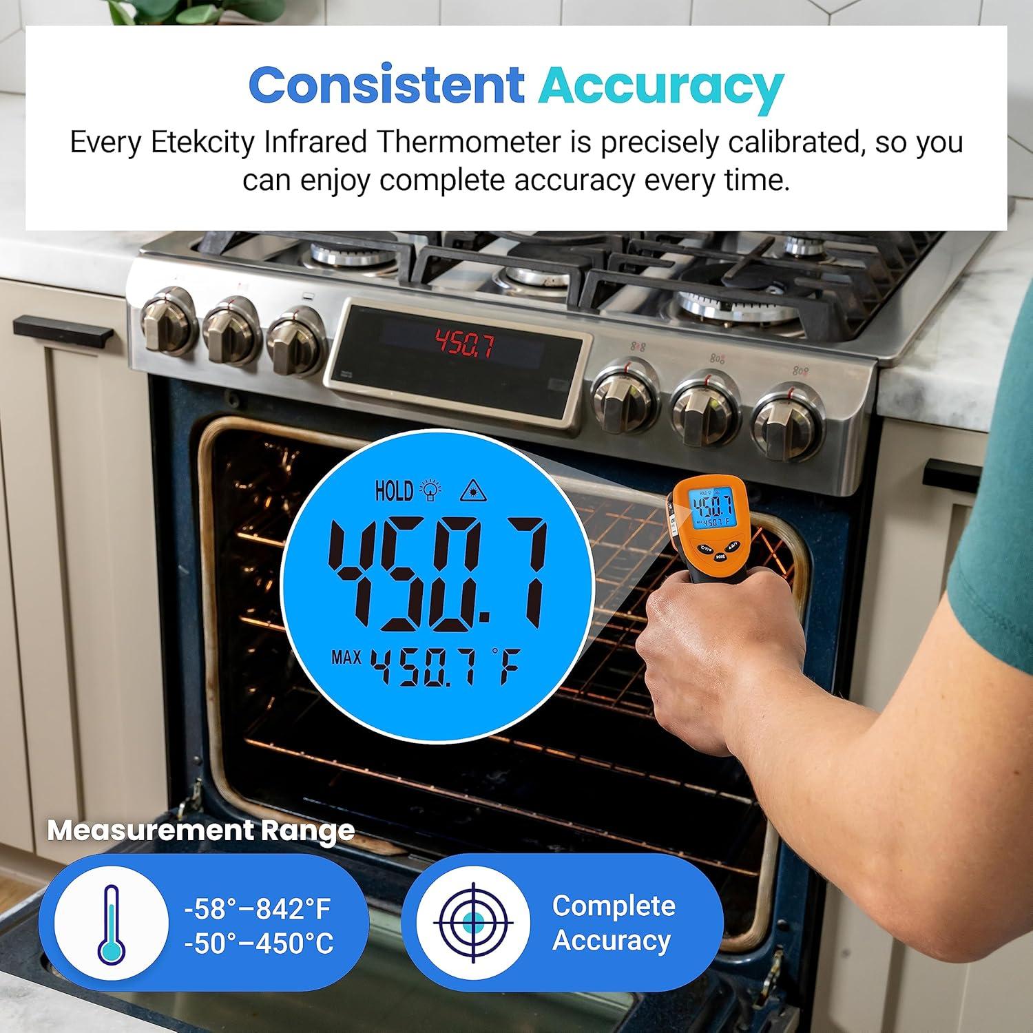 imageEtekcity Infrared Thermometer Upgrade 774 Heat Temperature Temp Gun for Cooking Laser IR Surface Tool for Pizza Griddle Grill HVAC Engine Accessories 58F to 842F BlueOrange