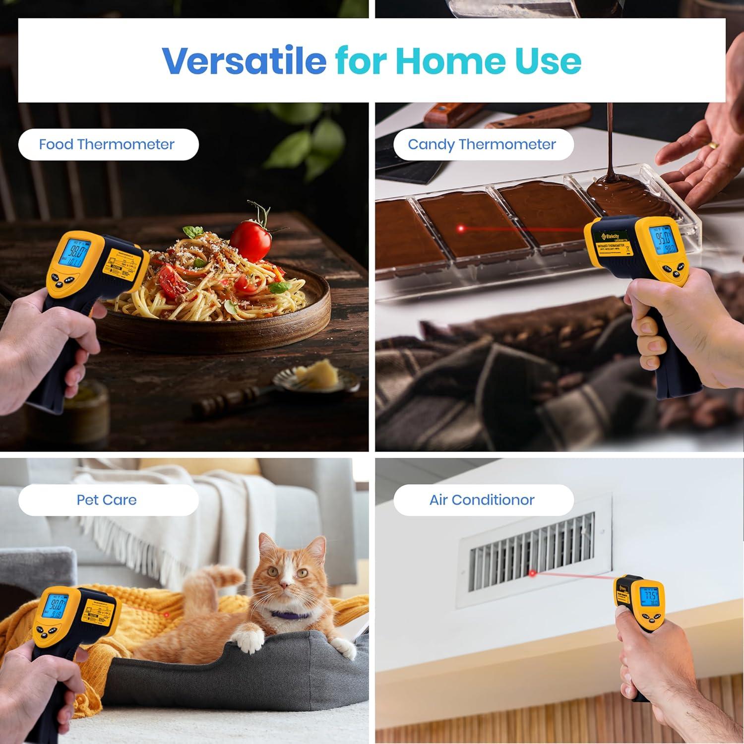 imageEtekcity Infrared Thermometer Upgrade 774 Heat Temperature Temp Gun for Cooking Laser IR Surface Tool for Pizza Griddle Grill HVAC Engine Accessories 58F to 842F BlueLight Yellow