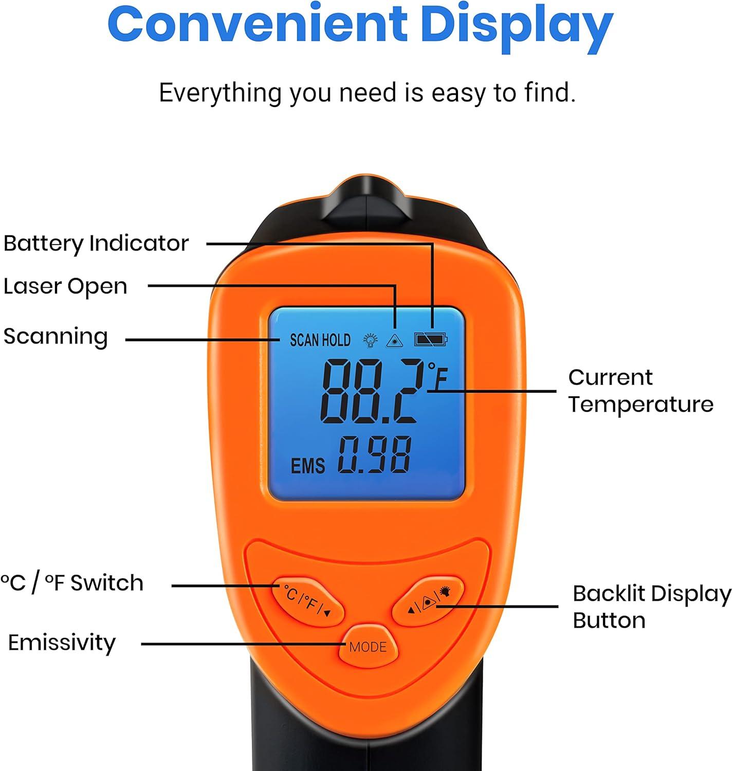 imageEtekcity Infrared Thermometer Upgrade 774 Heat Temperature Temp Gun for Cooking Laser IR Surface Tool for Pizza Griddle Grill HVAC Engine Accessories 58F to 842F BlueOrange