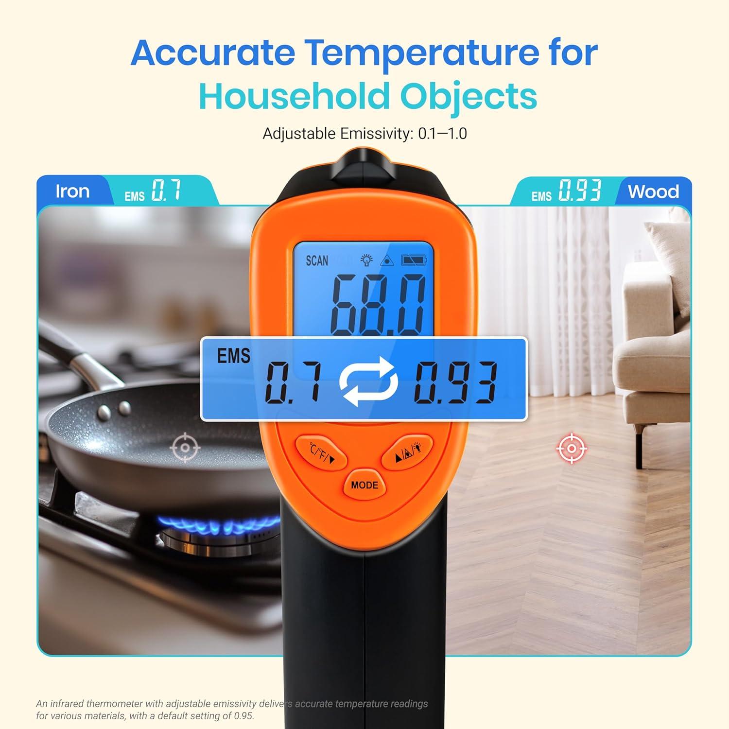 imageEtekcity Infrared Thermometer Upgrade 774 Heat Temperature Temp Gun for Cooking Laser IR Surface Tool for Pizza Griddle Grill HVAC Engine Accessories 58F to 842F BlueOrange