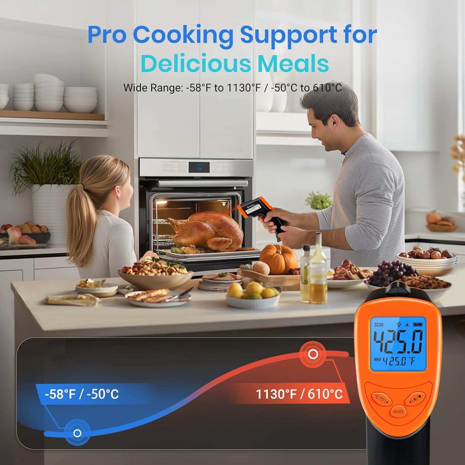 imageEtekcity Infrared Thermometer Upgrade 774 Heat Temperature Temp Gun for Cooking Laser IR Surface Tool for Pizza Griddle Grill HVAC Engine Accessories 58F to 842F BlueOrange