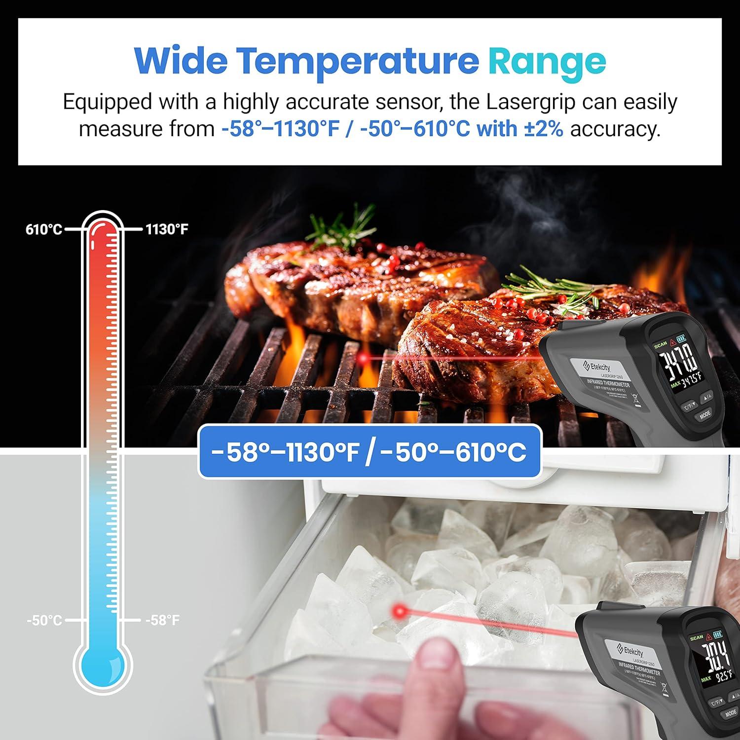 imageEtekcity Infrared Thermometer Upgrade 774 Heat Temperature Temp Gun for Cooking Laser IR Surface Tool for Pizza Griddle Grill HVAC Engine Accessories 58F to 842F BlueGray