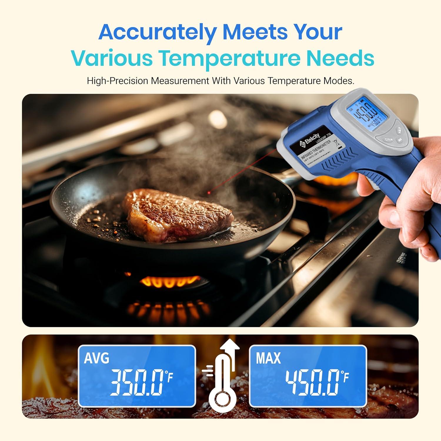 imageEtekcity Infrared Thermometer Upgrade 774 Heat Temperature Temp Gun for Cooking Laser IR Surface Tool for Pizza Griddle Grill HVAC Engine Accessories 58F to 842F BlueBlue