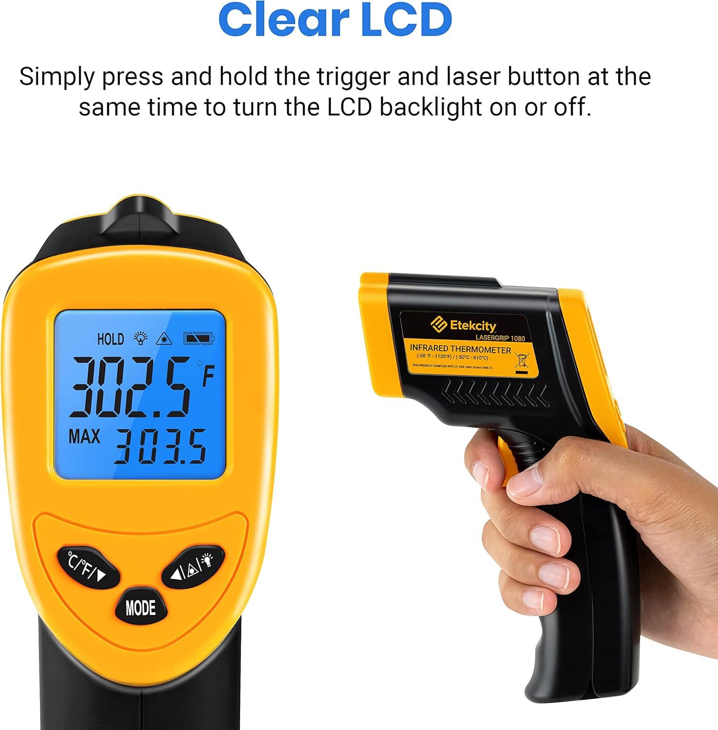 imageEtekcity Infrared Thermometer Upgrade 774 Heat Temperature Temp Gun for Cooking Laser IR Surface Tool for Pizza Griddle Grill HVAC Engine Accessories 58F to 842F BlueLight Yellow