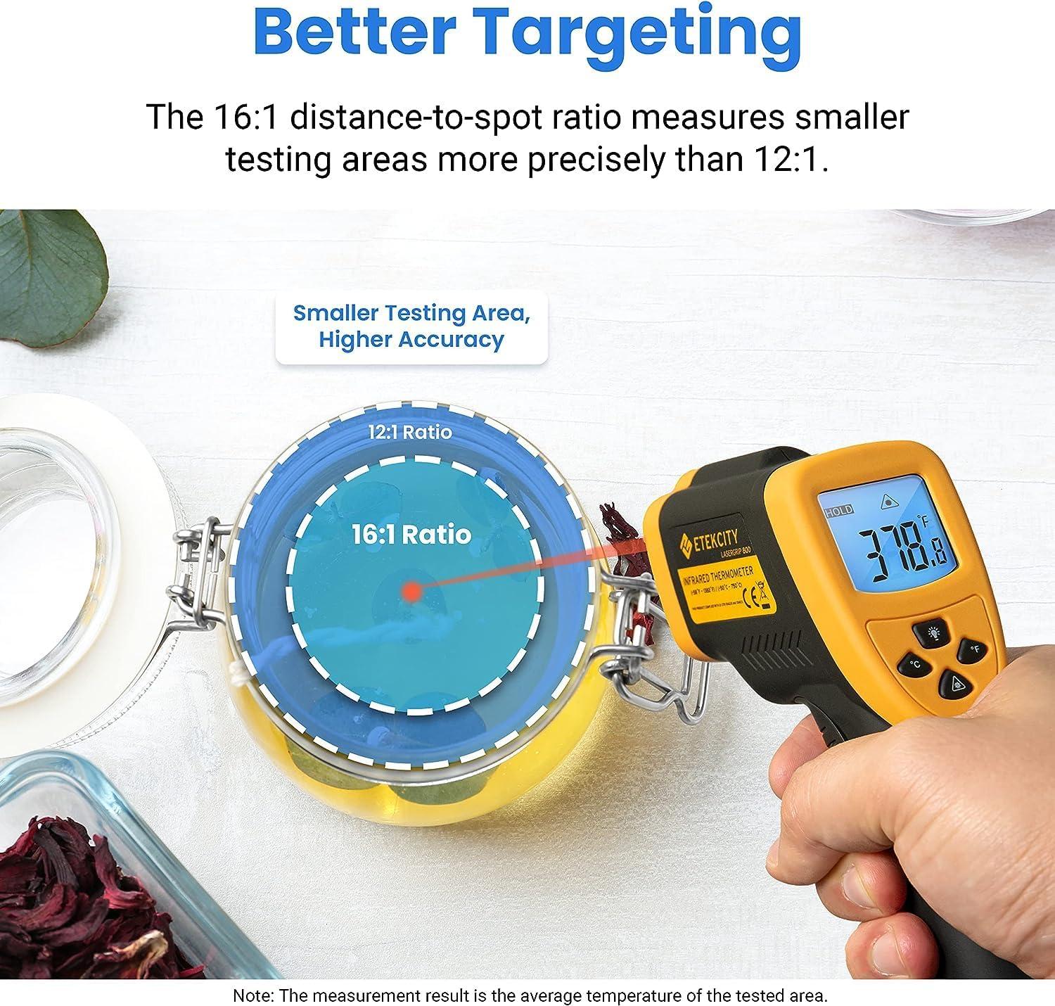 imageEtekcity Infrared Thermometer Upgrade 774 Heat Temperature Temp Gun for Cooking Laser IR Surface Tool for Pizza Griddle Grill HVAC Engine Accessories 58F to 842F BlueYellow DS 161