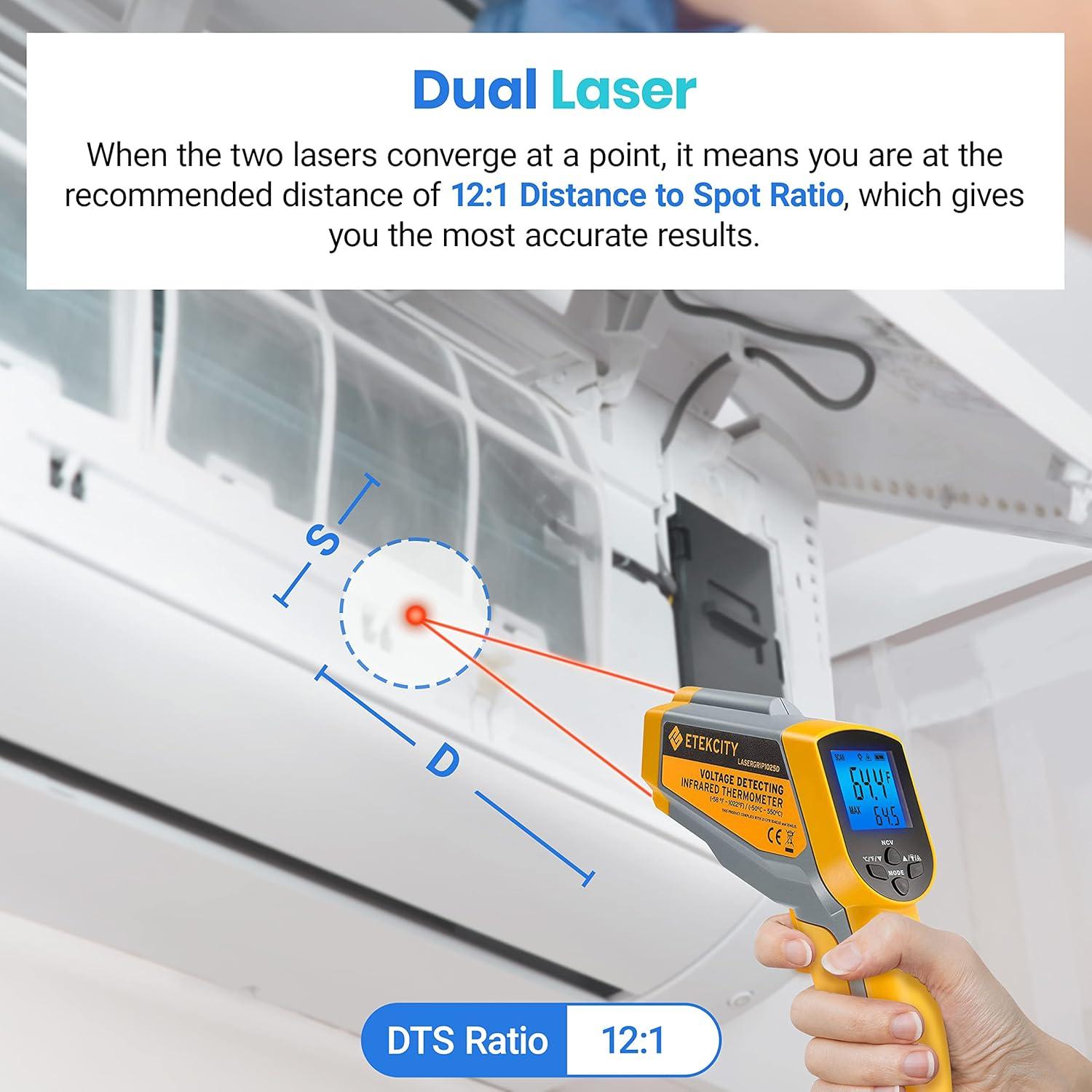 imageEtekcity Infrared Thermometer Upgrade 774 Heat Temperature Temp Gun for Cooking Laser IR Surface Tool for Pizza Griddle Grill HVAC Engine Accessories 58F to 842F BlueYellow 2 Laser