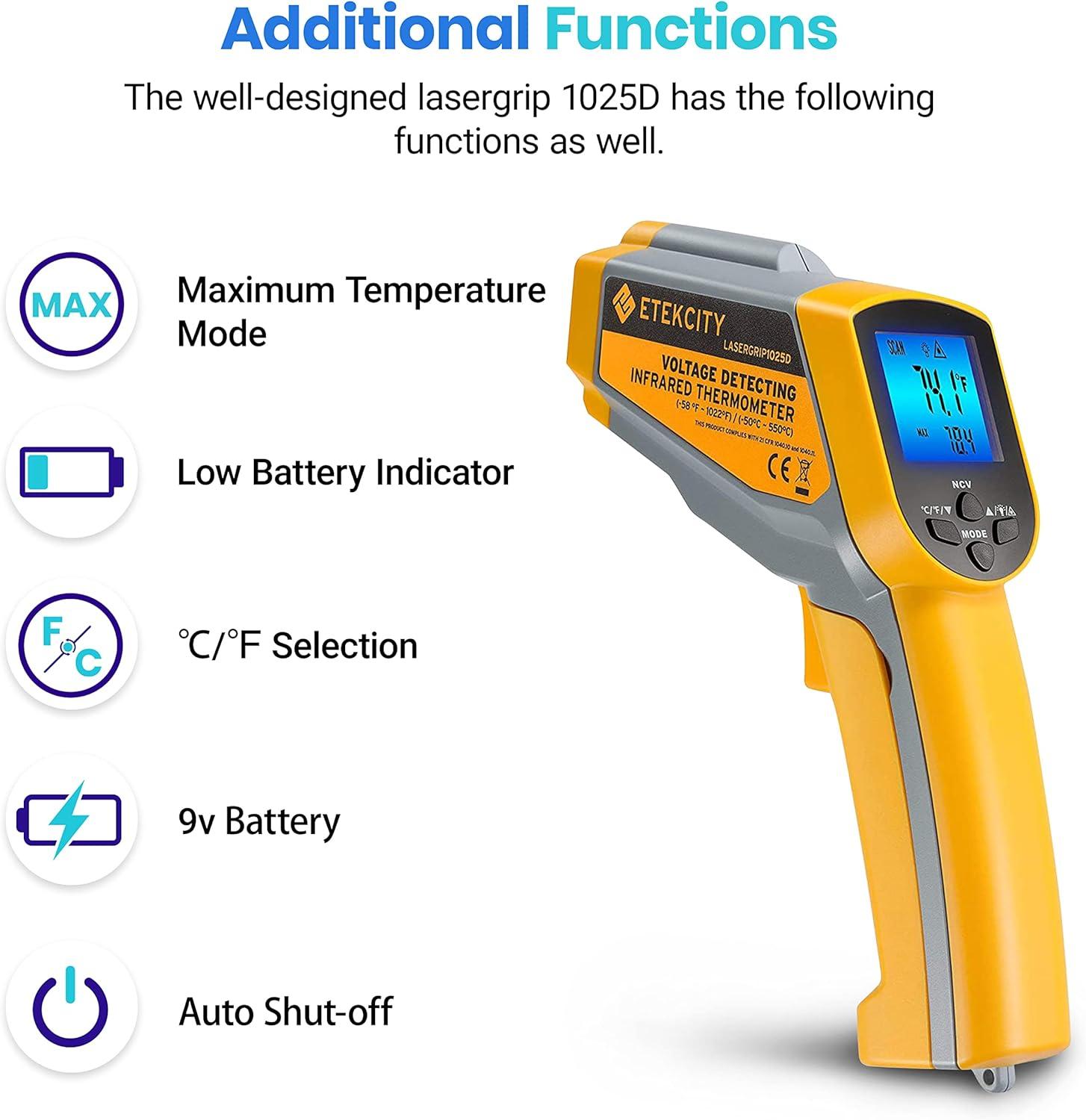 imageEtekcity Infrared Thermometer Upgrade 774 Heat Temperature Temp Gun for Cooking Laser IR Surface Tool for Pizza Griddle Grill HVAC Engine Accessories 58F to 842F BlueYellow 2 Laser