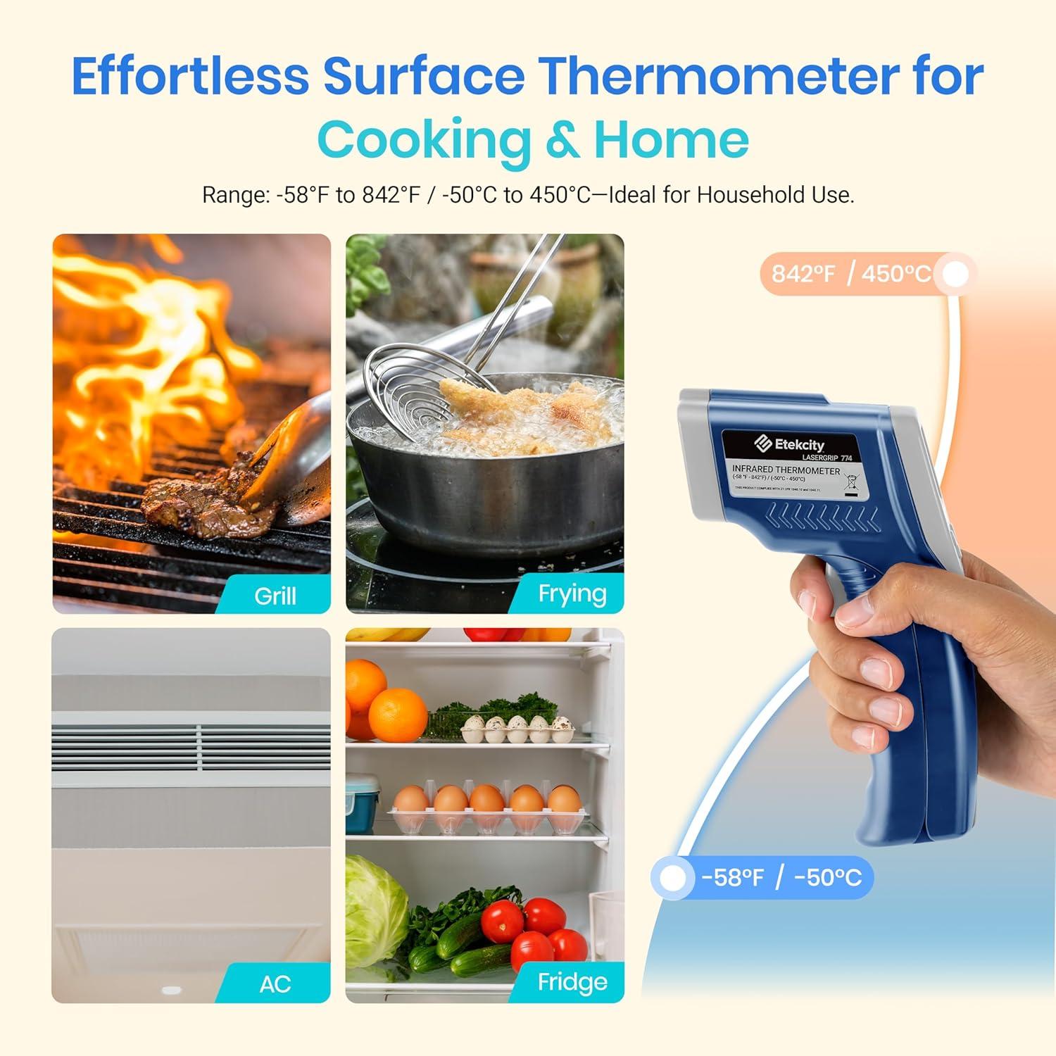 imageEtekcity Infrared Thermometer Upgrade 774 Heat Temperature Temp Gun for Cooking Laser IR Surface Tool for Pizza Griddle Grill HVAC Engine Accessories 58F to 842F BlueBlue