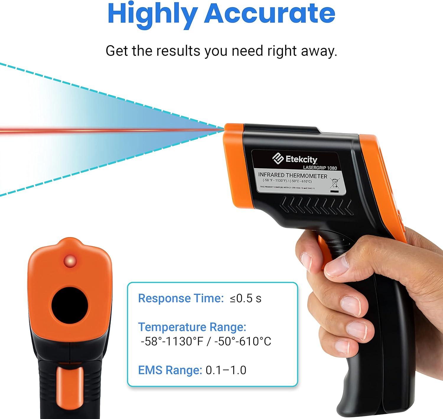 imageEtekcity Infrared Thermometer Upgrade 774 Heat Temperature Temp Gun for Cooking Laser IR Surface Tool for Pizza Griddle Grill HVAC Engine Accessories 58F to 842F BlueOrange