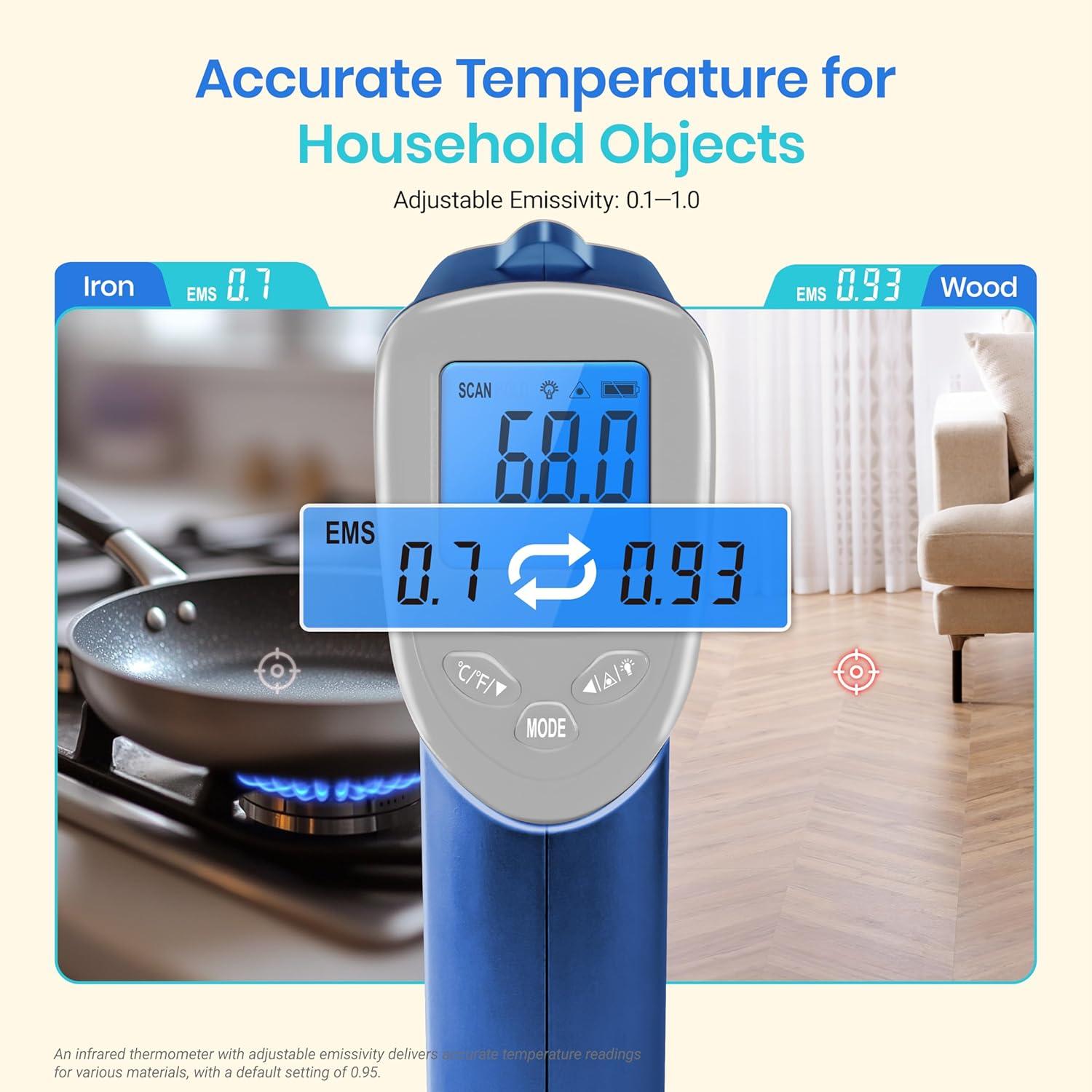 imageEtekcity Infrared Thermometer Upgrade 774 Heat Temperature Temp Gun for Cooking Laser IR Surface Tool for Pizza Griddle Grill HVAC Engine Accessories 58F to 842F BlueBlue