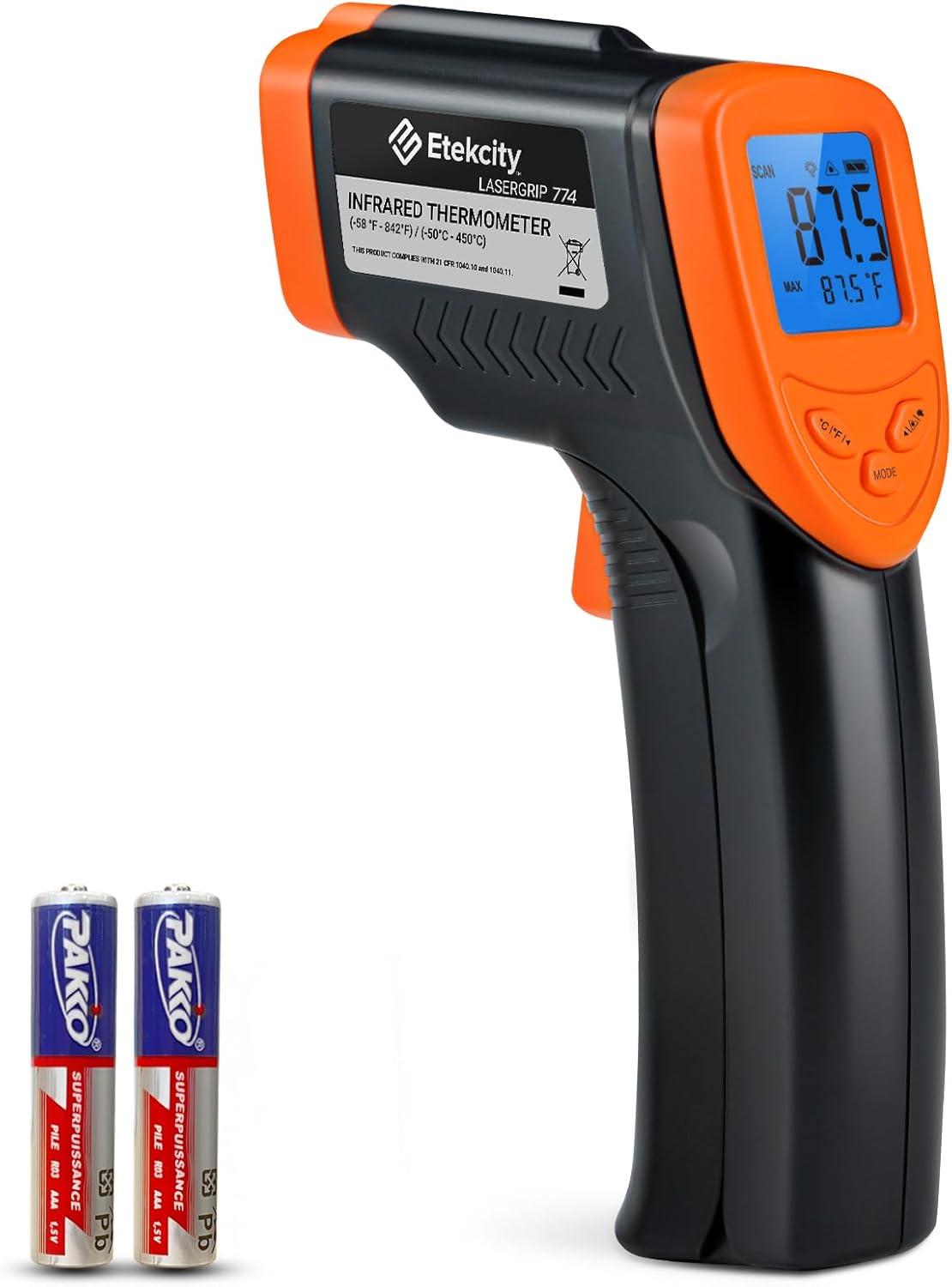 imageEtekcity Infrared Thermometer Upgrade 774 Heat Temperature Temp Gun for Cooking Laser IR Surface Tool for Pizza Griddle Grill HVAC Engine Accessories 58F to 842F BlueOrange