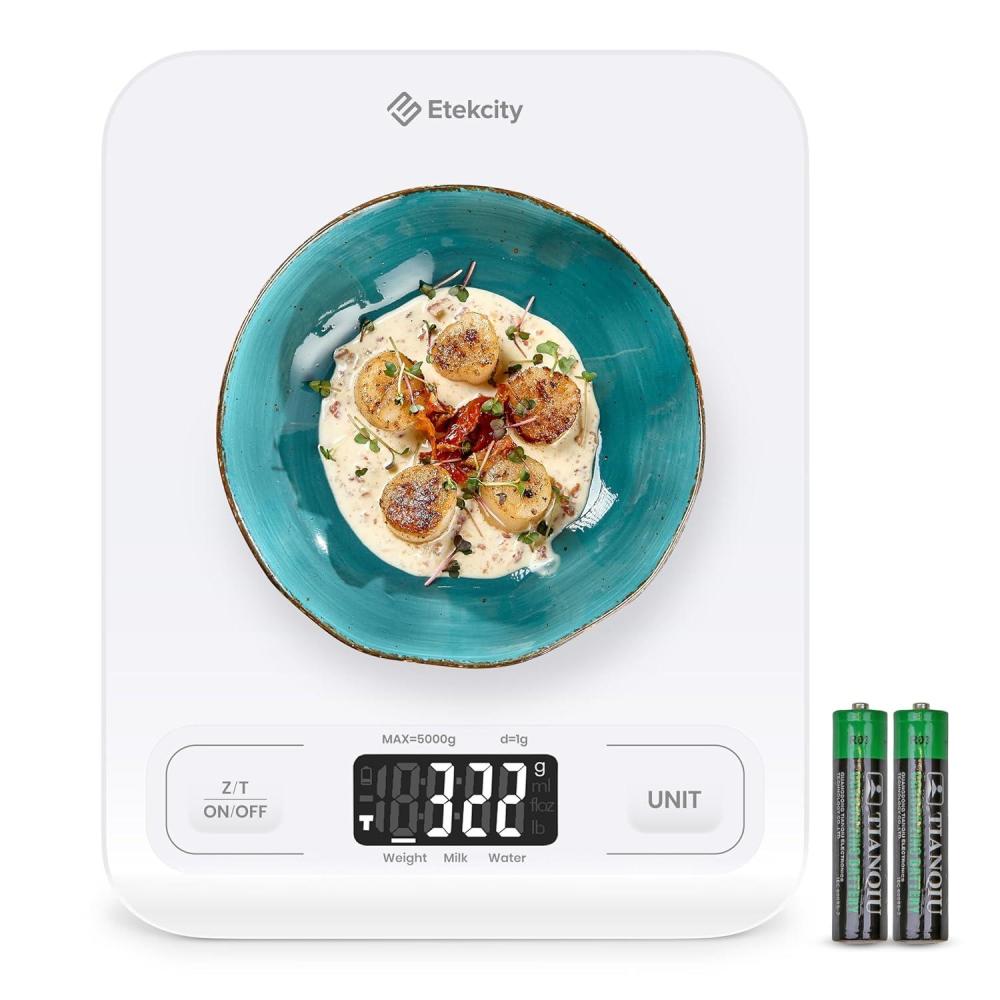 imageEtekcity Smart Food Kitchen Scale with Nutritional Calculator Free App with 19 Nutrients Tracking Calorie Marco Digital grams and ounces for weight loss Premium Stainless Steel 11lbWhite