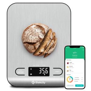 Etekcity Smart Food Kitchen Scale with Nutritional Calculator, Free App with 19 Nutrients Tracking, Calorie, Marco, Digital grams and ounces for weight loss, Premium Stainless Steel, 11lb(Silver)