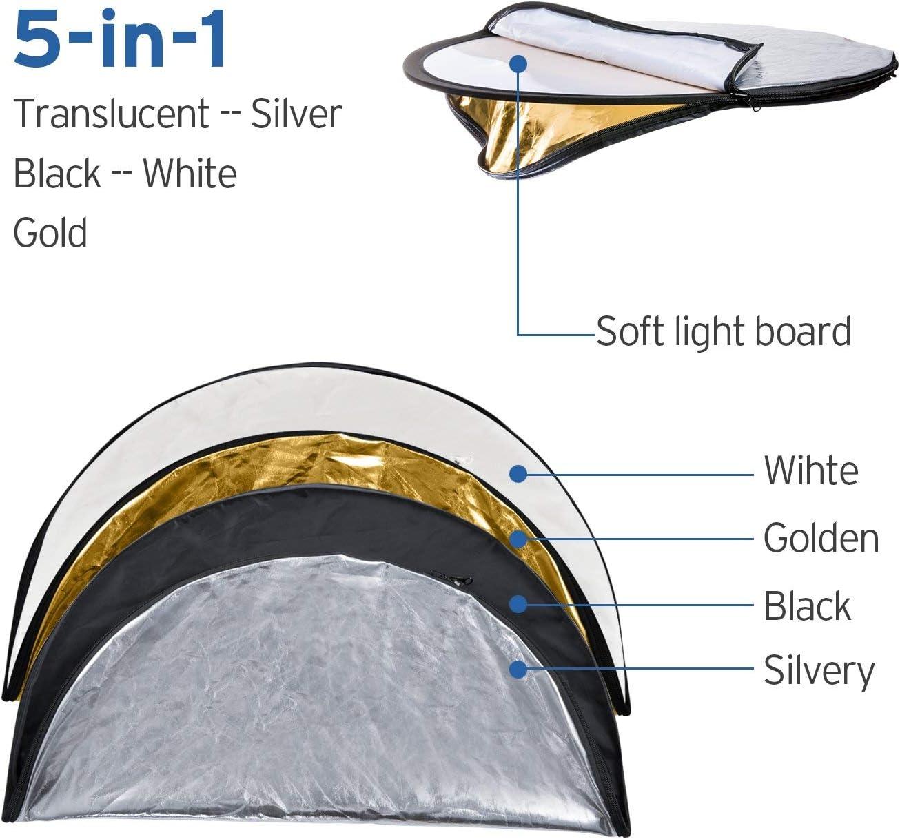 imageEtekcity 43 110cm 5in1 Photography Reflector MultiDisc Light Reflectors for Photography Collapsible with Bag Translucent Silver Gold White and Black43 Inch