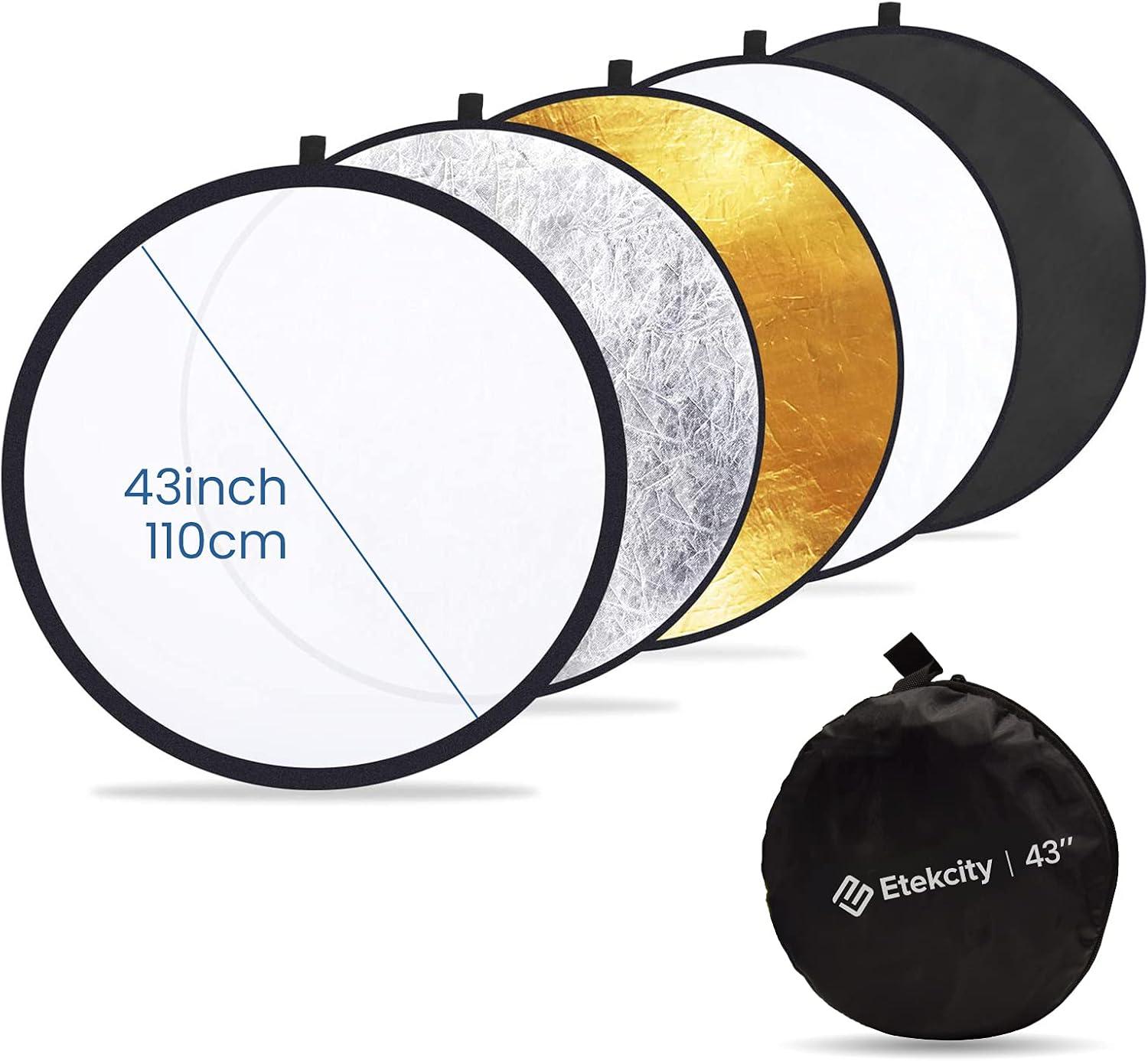 imageEtekcity 43 110cm 5in1 Photography Reflector MultiDisc Light Reflectors for Photography Collapsible with Bag Translucent Silver Gold White and Black43 Inch