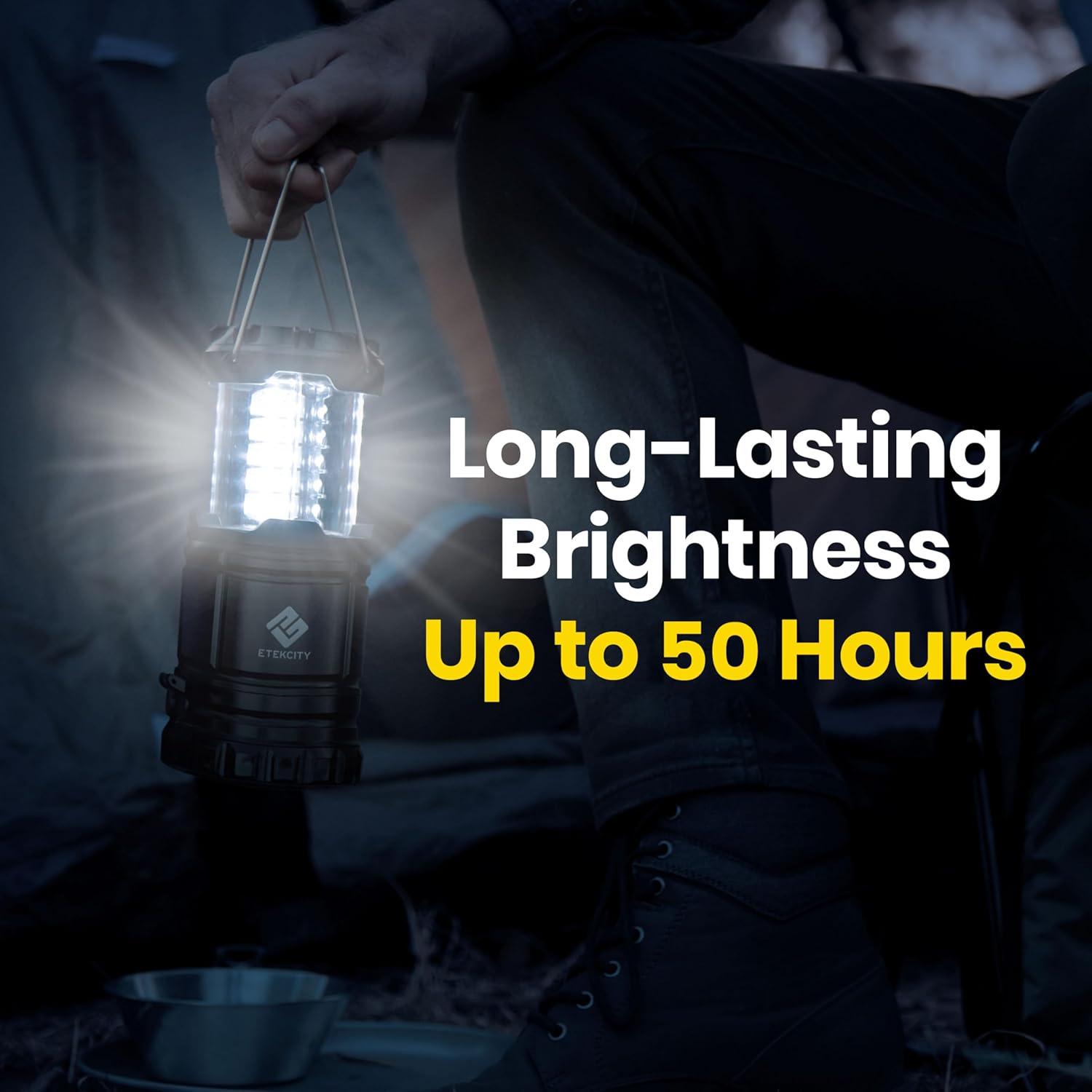 imageEtekcity Camping Lanterns for Power Outages 4 Pack Flashlight for Camping Essentials Survival Kit and Gear Hurricane Preparedness Items Emergency Led Battery Operated Lights Black2 Pack