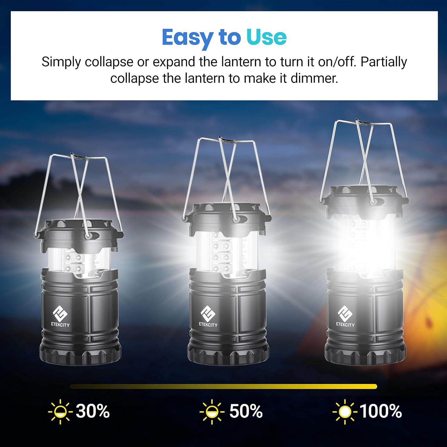 imageEtekcity Camping Lanterns for Power Outages 4 Pack Flashlight for Camping Essentials Survival Kit and Gear Hurricane Preparedness Items Emergency Led Battery Operated Lights Black4 Pack