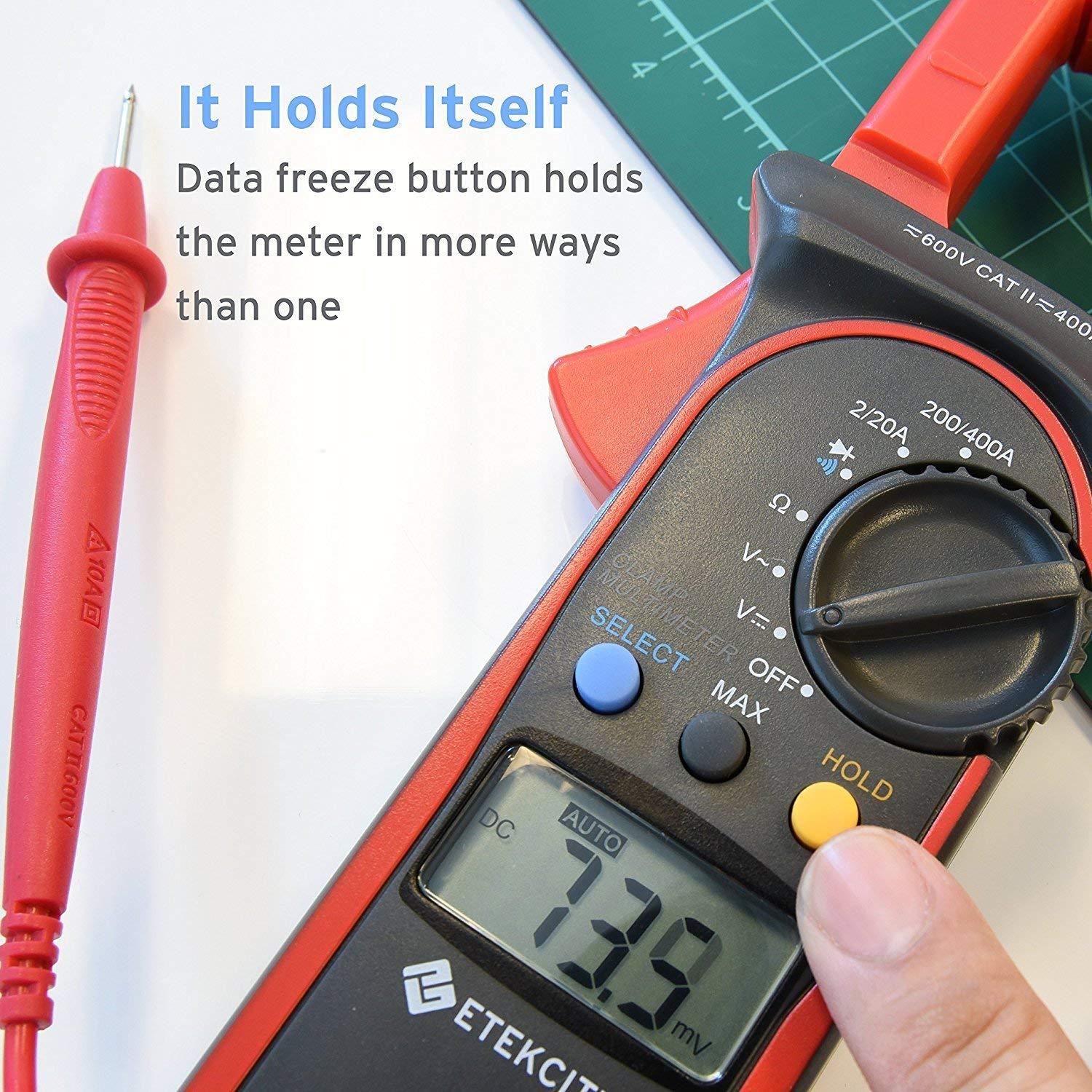 imageEtekcity Digital Clamp Meter Multimeter AC Current and ACDC Voltage Tester with Amp Volt Ohm Continuity Diode and Resistance Test AutoRanging Red MSRC600