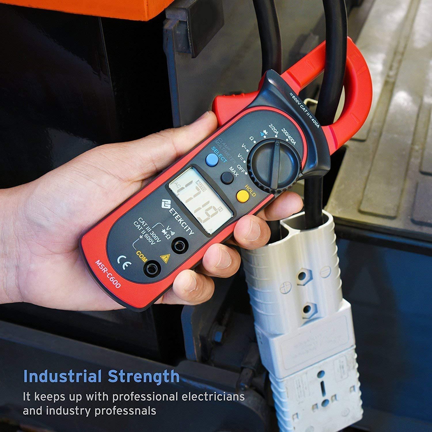 imageEtekcity Digital Clamp Meter Multimeter AC Current and ACDC Voltage Tester with Amp Volt Ohm Continuity Diode and Resistance Test AutoRanging Red MSRC600