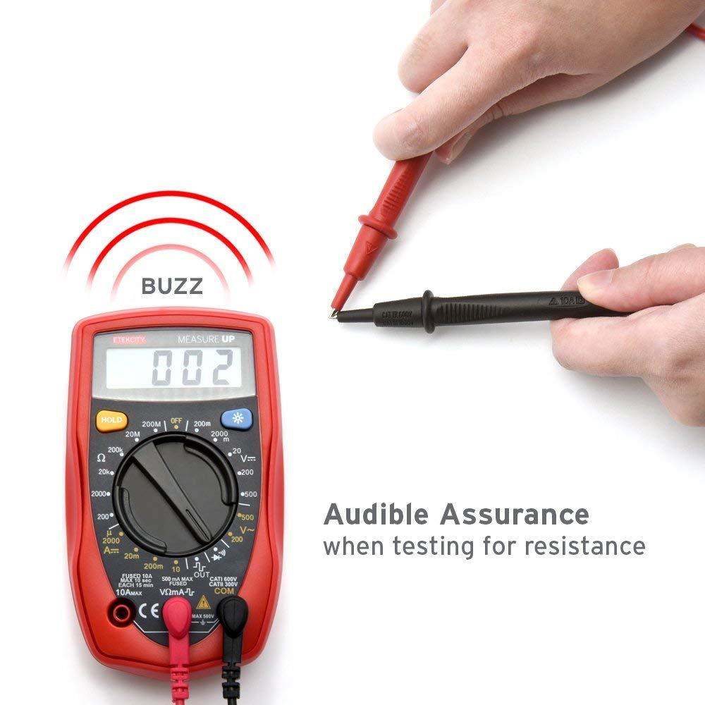 imageEtekcity Digital Multimeter AC DC Voltmeter Amp Volt Ohm Current Meter Electrical Voltage Outlet Circuit Tester With Continuity Resistance Diode Test Two BuildIn Ceramic Fuses Red MSRR500