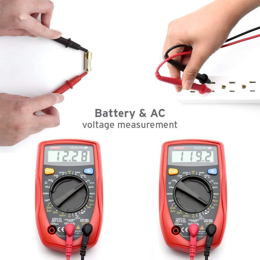 imageEtekcity Digital Multimeter AC DC Voltmeter Amp Volt Ohm Current Meter Electrical Voltage Outlet Circuit Tester With Continuity Resistance Diode Test Two BuildIn Ceramic Fuses Red MSRR500