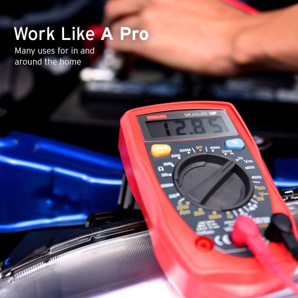 imageEtekcity Digital Multimeter AC DC Voltmeter Amp Volt Ohm Current Meter Electrical Voltage Outlet Circuit Tester With Continuity Resistance Diode Test Two BuildIn Ceramic Fuses Red MSRR500