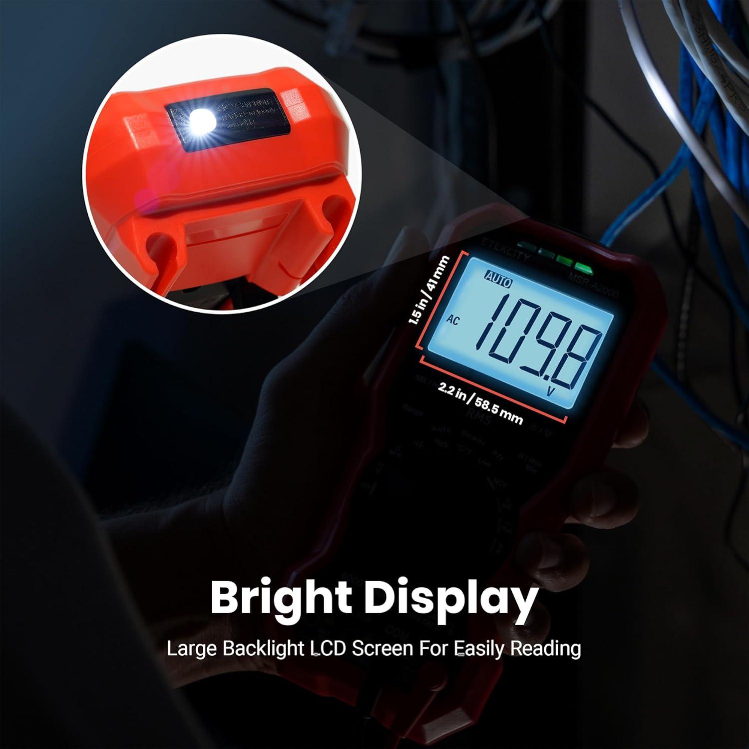 imageEtekcity Digital Multimeter Voltmeter Tester TRMS 6000 Counts AC DC Current Voltage Meter Amp Ohm Diode Capacitance Frequency Temperature NCV Resistance Red MSRA2000