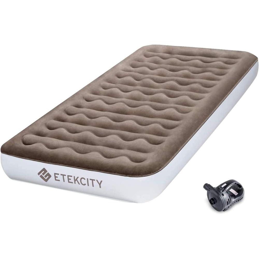 imageEtekcity Air Mattress Upgraded Twin Size Camping Air Bed Blow Up Bed Inflatable Mattress Raised Airbed with Rechargeable Pump for Guest Camping Hiking Height 9 Storage Bag BrownTwin
