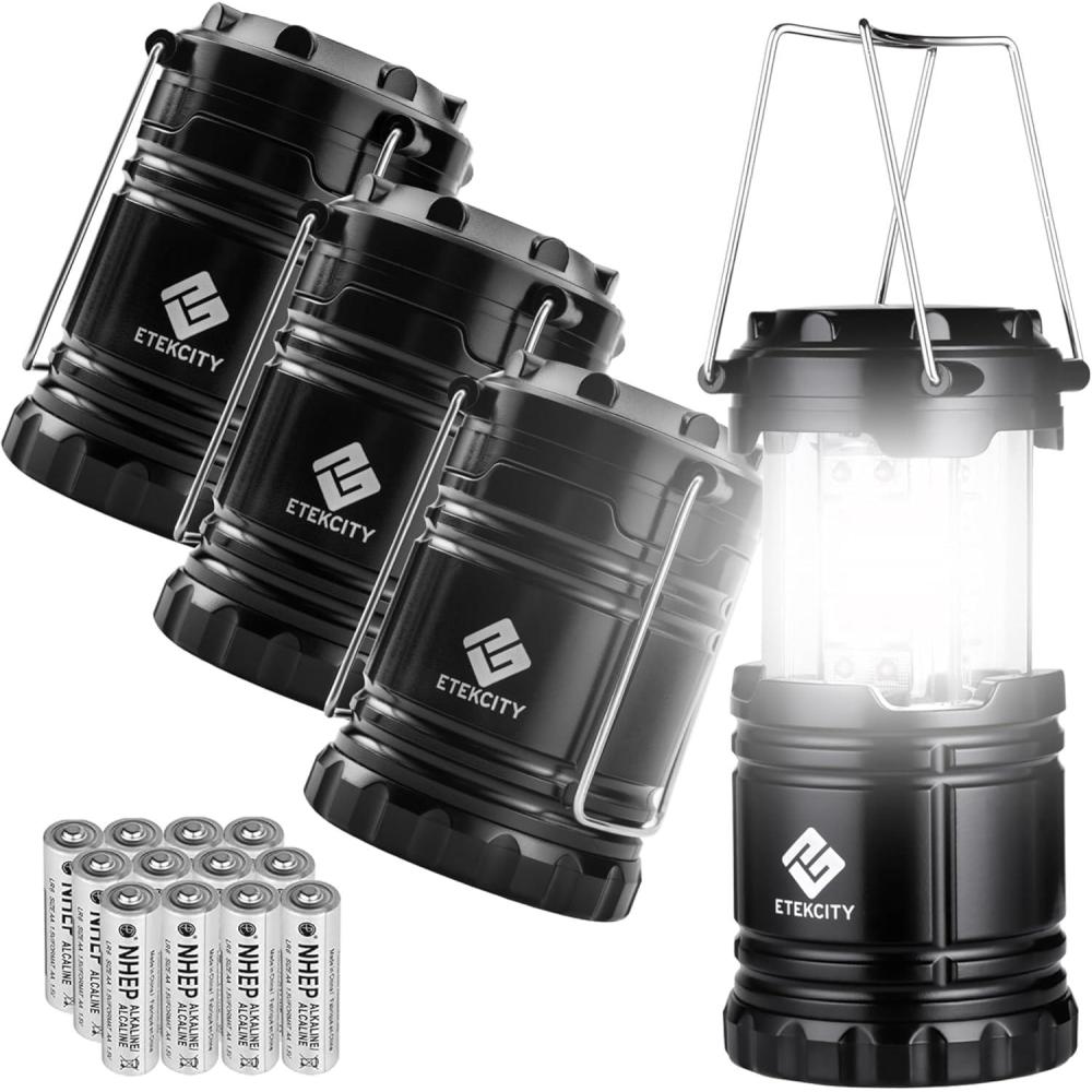 imageEtekcity Camping Lanterns for Power Outages 4 Pack Flashlight for Camping Essentials Survival Kit and Gear Hurricane Preparedness Items Emergency Led Battery Operated Lights Black4 Pack
