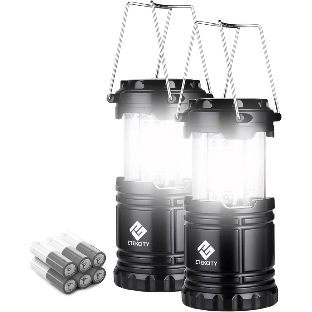 imageEtekcity Camping Lanterns for Power Outages 4 Pack Flashlight for Camping Essentials Survival Kit and Gear Hurricane Preparedness Items Emergency Led Battery Operated Lights Black2 Pack