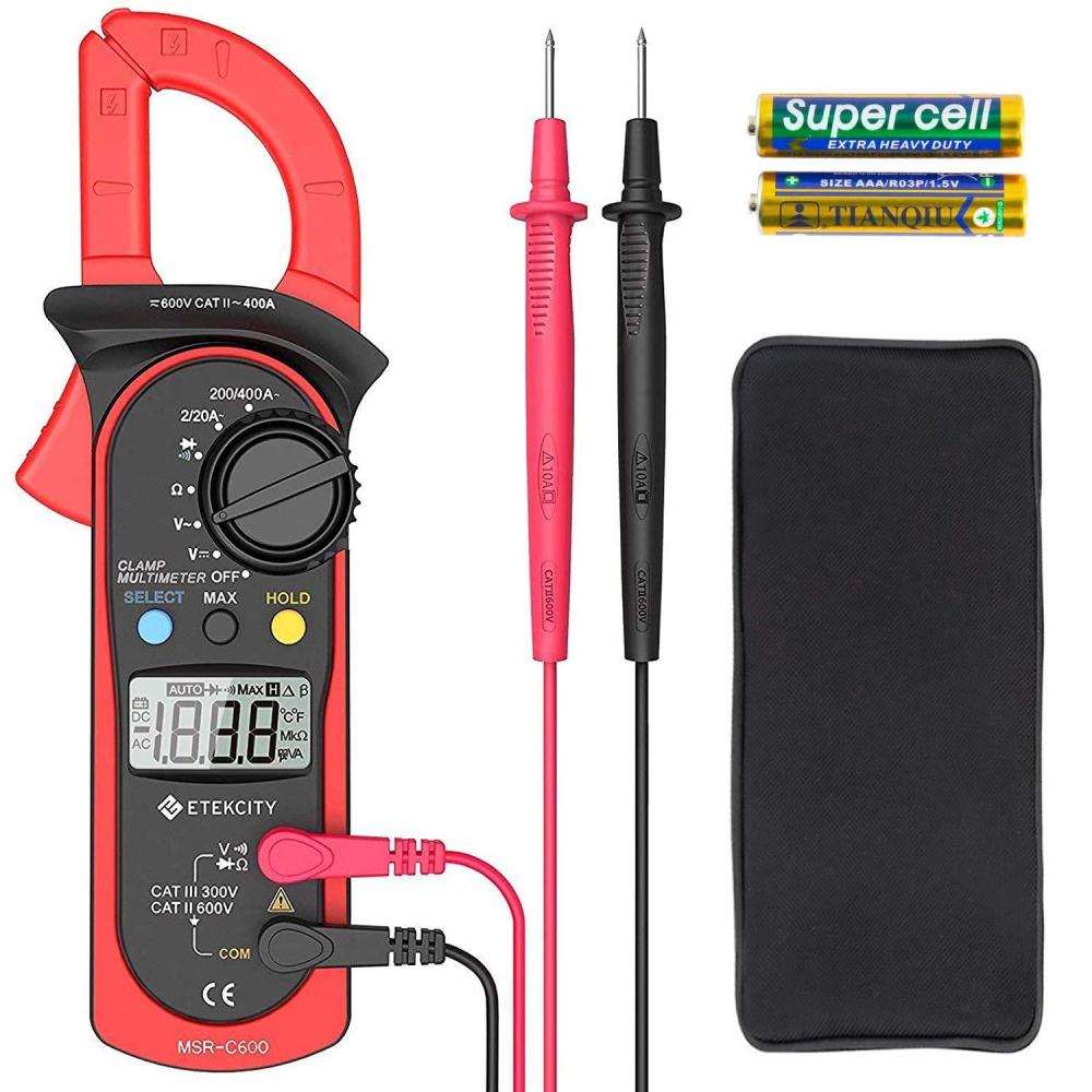 imageEtekcity Digital Clamp Meter Multimeter AC Current and ACDC Voltage Tester with Amp Volt Ohm Continuity Diode and Resistance Test AutoRanging Red MSRC600