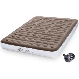Etekcity Air Mattress Upgraded Twin Size Camping Air Bed Blow Up Bed Inflatable Mattress Raised Airbed with Rechargeable Pump for Guest, Camping, Hiking, Height 9″, Storage Bag, Brown(Queen)