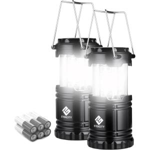 Etekcity Camping Lanterns for Power Outages 4 Pack, Flashlight for Camping Essentials, Survival Kit and Gear, Hurricane Preparedness Items, Emergency Led Battery Operated Lights, Black(2 Pack)