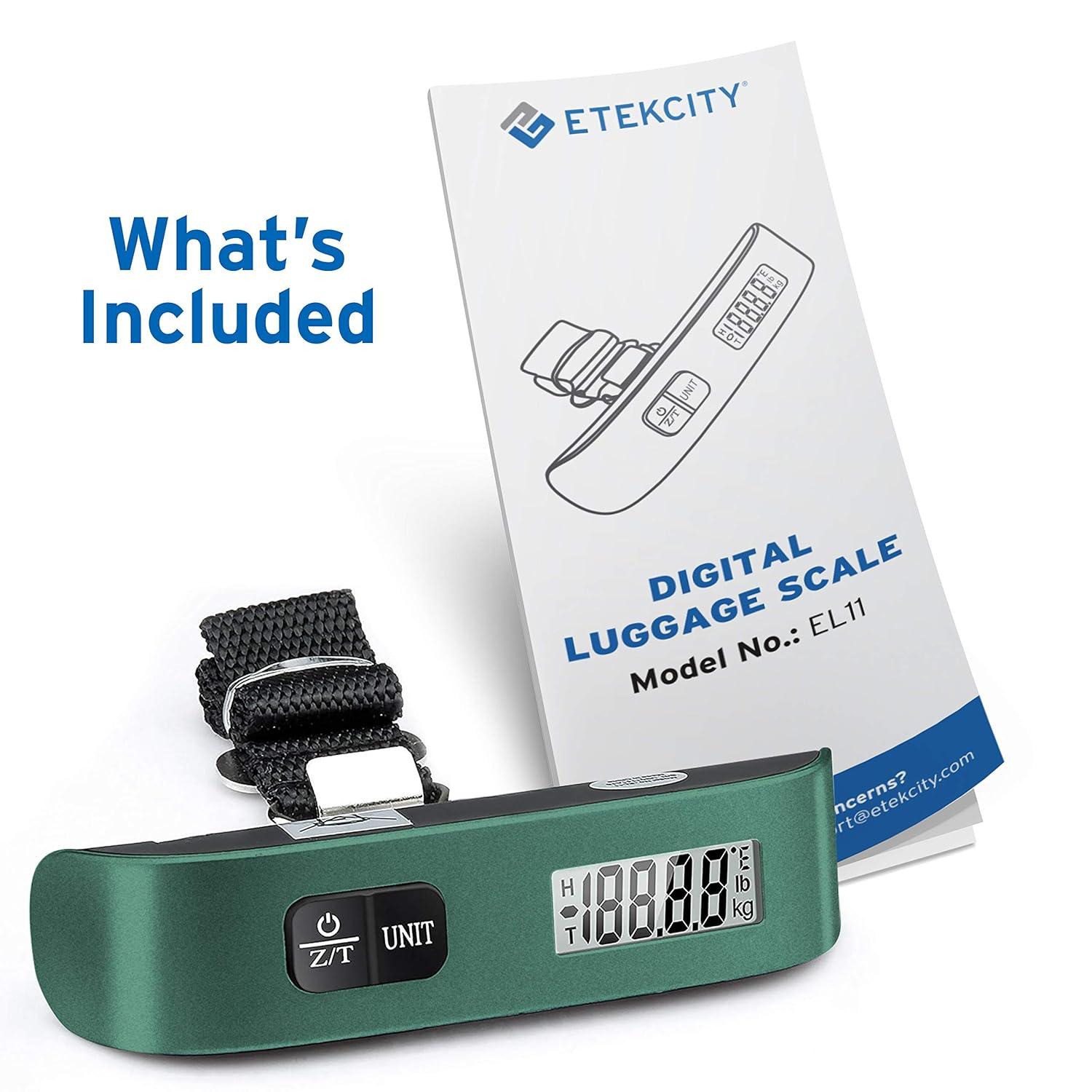 imageEtekcity Luggage Scale Digital Weight Scales for Travel Accessories Essentials Suitcases Portable Handheld Scale with Temperature Sensor Rubber Paint 110 Pounds Battery IncludedGreen