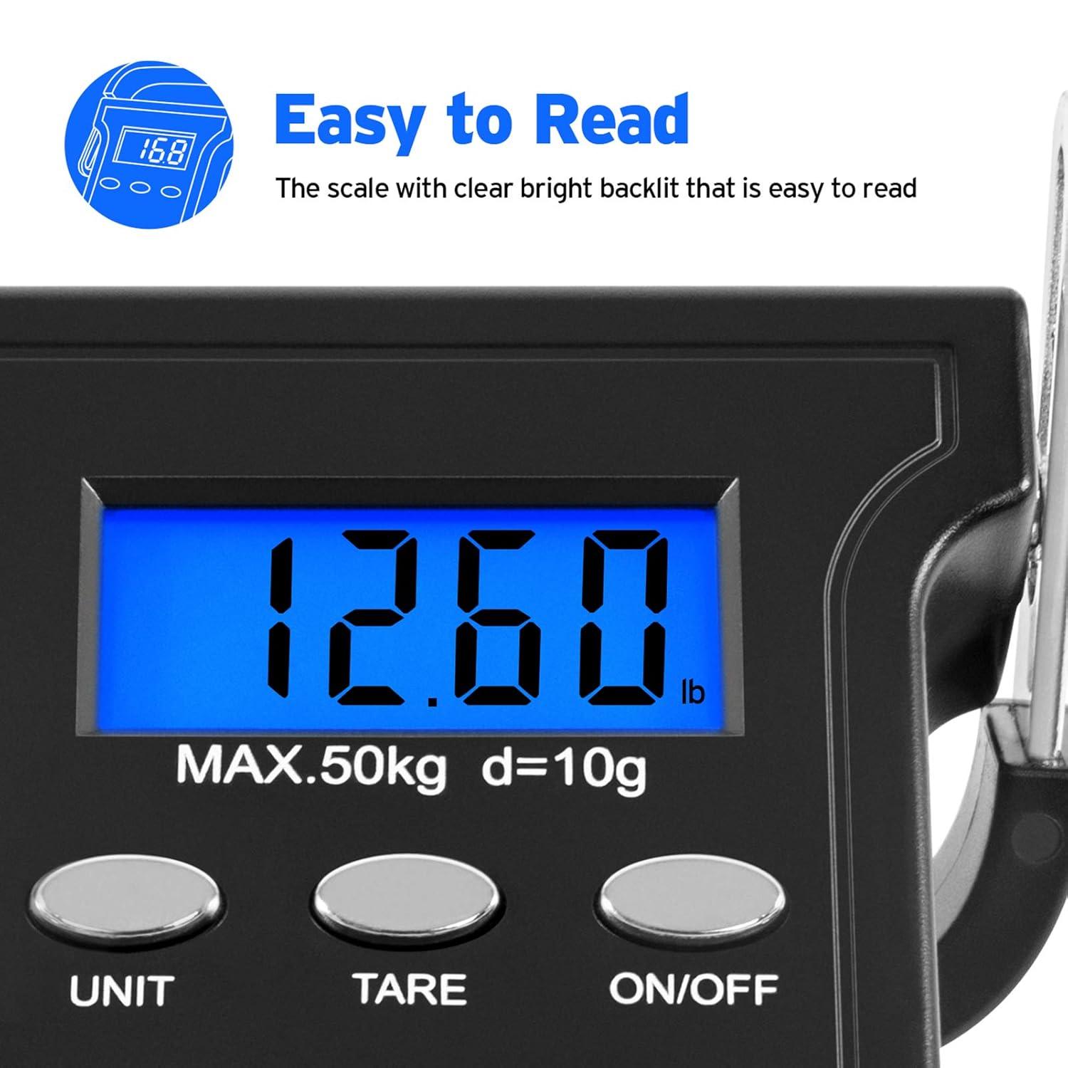 imageEtekcity Luggage Scale Digital Weight Scales for Travel Accessories Essentials Suitcases Portable Handheld Scale with Temperature Sensor Rubber Paint 110 Pounds Battery IncludedDark Black