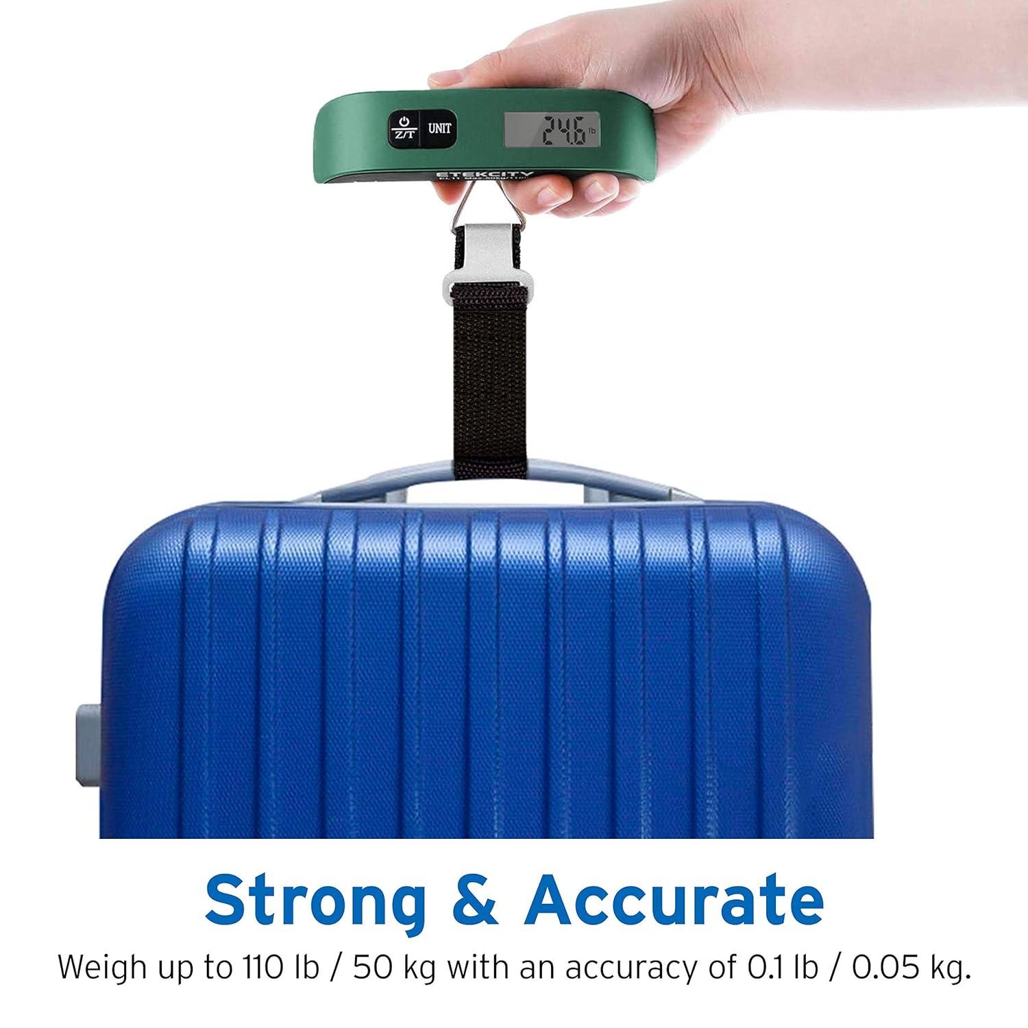 imageEtekcity Luggage Scale Digital Weight Scales for Travel Accessories Essentials Suitcases Portable Handheld Scale with Temperature Sensor Rubber Paint 110 Pounds Battery IncludedGreen