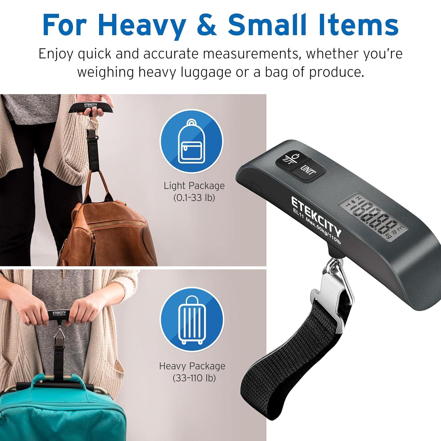 imageEtekcity Luggage Scale Digital Weight Scales for Travel Accessories Essentials Suitcases Portable Handheld Scale with Temperature Sensor Rubber Paint 110 Pounds Battery IncludedCharcoal Gray