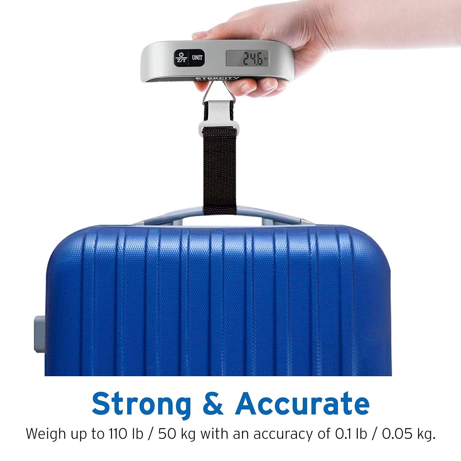 imageEtekcity Luggage Scale Digital Weight Scales for Travel Accessories Essentials Suitcases Portable Handheld Scale with Temperature Sensor Rubber Paint 110 Pounds Battery IncludedAsh Silver2 pack