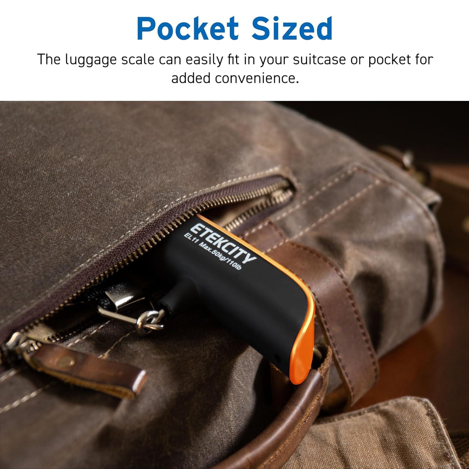 imageEtekcity Luggage Scale Digital Weight Scales for Travel Accessories Essentials Suitcases Portable Handheld Scale with Temperature Sensor Rubber Paint 110 Pounds Battery IncludedOrange