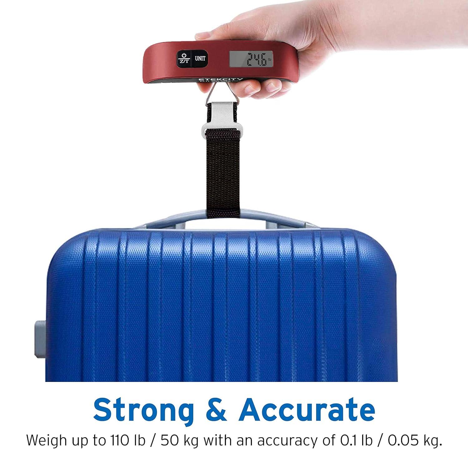 imageEtekcity Luggage Scale Digital Weight Scales for Travel Accessories Essentials Suitcases Portable Handheld Scale with Temperature Sensor Rubber Paint 110 Pounds Battery IncludedClaret Red