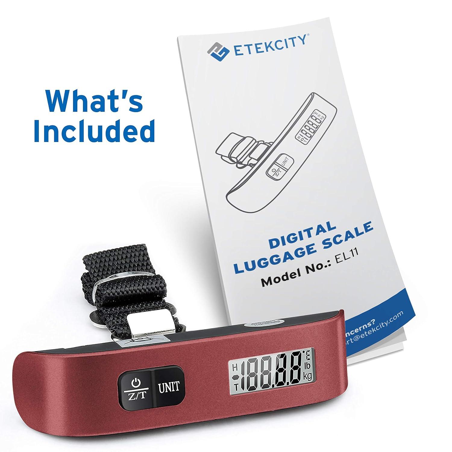imageEtekcity Luggage Scale Digital Weight Scales for Travel Accessories Essentials Suitcases Portable Handheld Scale with Temperature Sensor Rubber Paint 110 Pounds Battery IncludedClaret Red