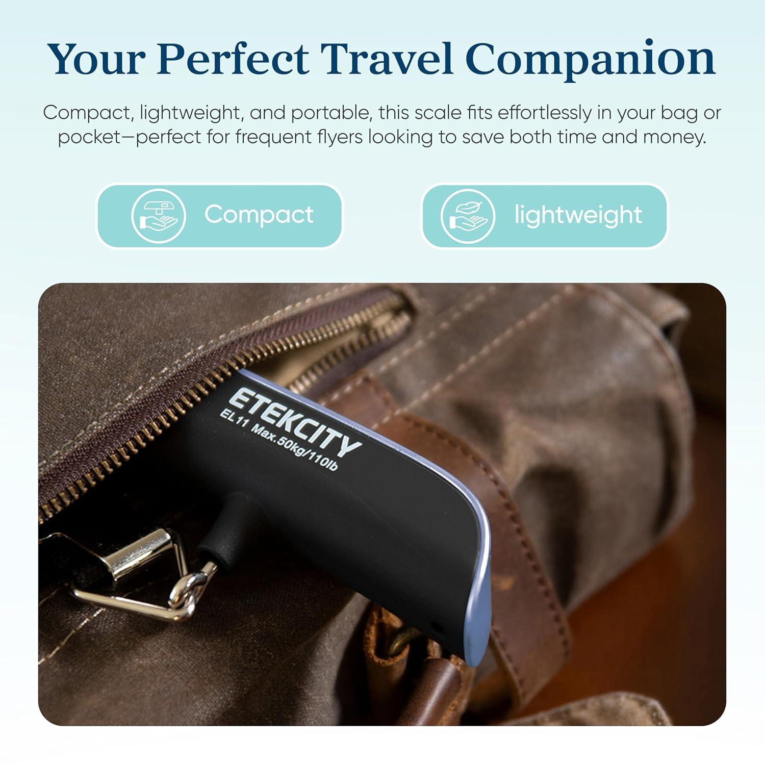 imageEtekcity Luggage Scale Digital Weight Scales for Travel Accessories Essentials Suitcases Portable Handheld Scale with Temperature Sensor Rubber Paint 110 Pounds Battery IncludedBright Blue